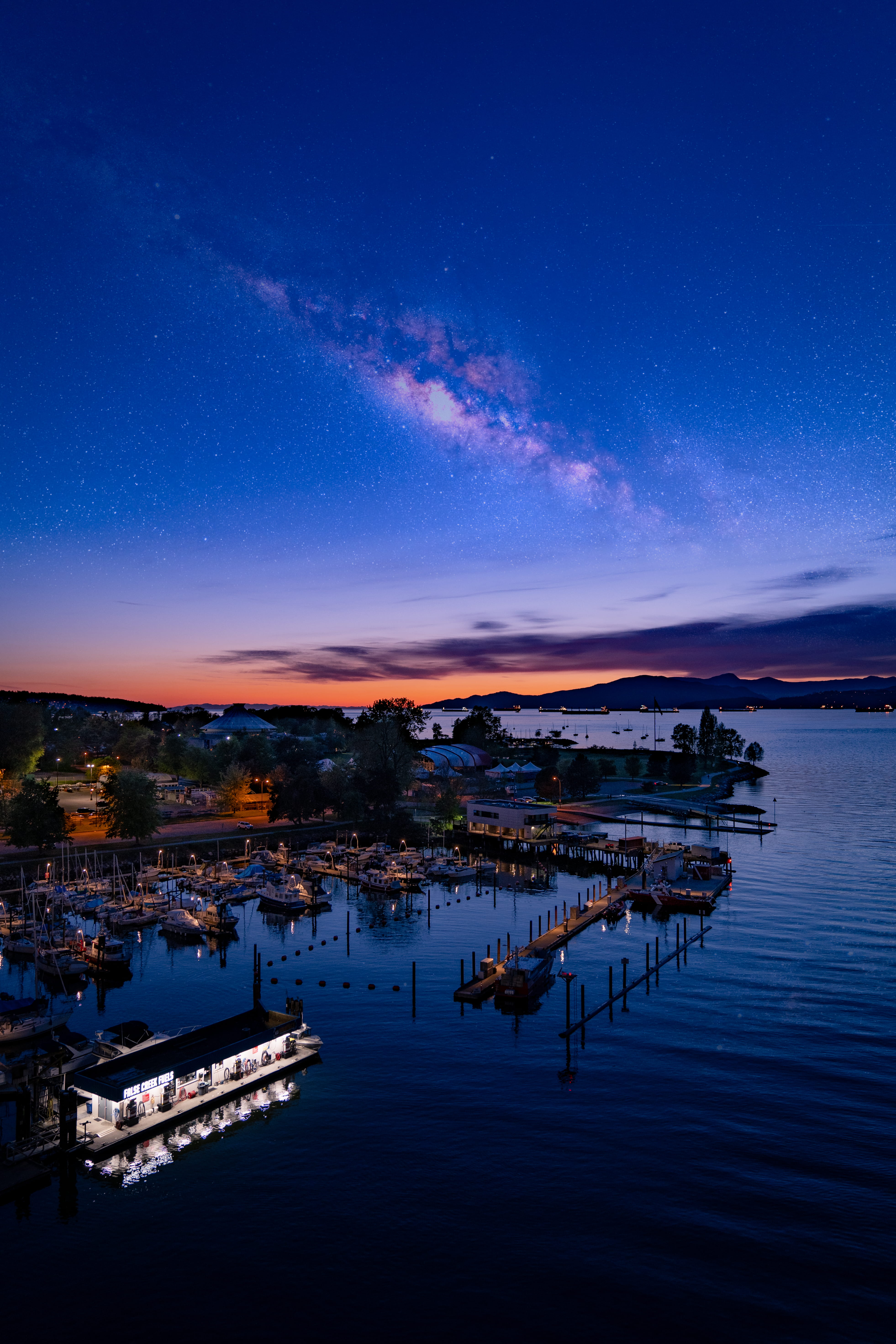travel, dawn, sea, nautical vessel, lake, scenic, landscape, vancouver, illuminated, beach, skyscape, blue, stars, architecture, reflection, evening, outdoors, Phone HD Wallpaper