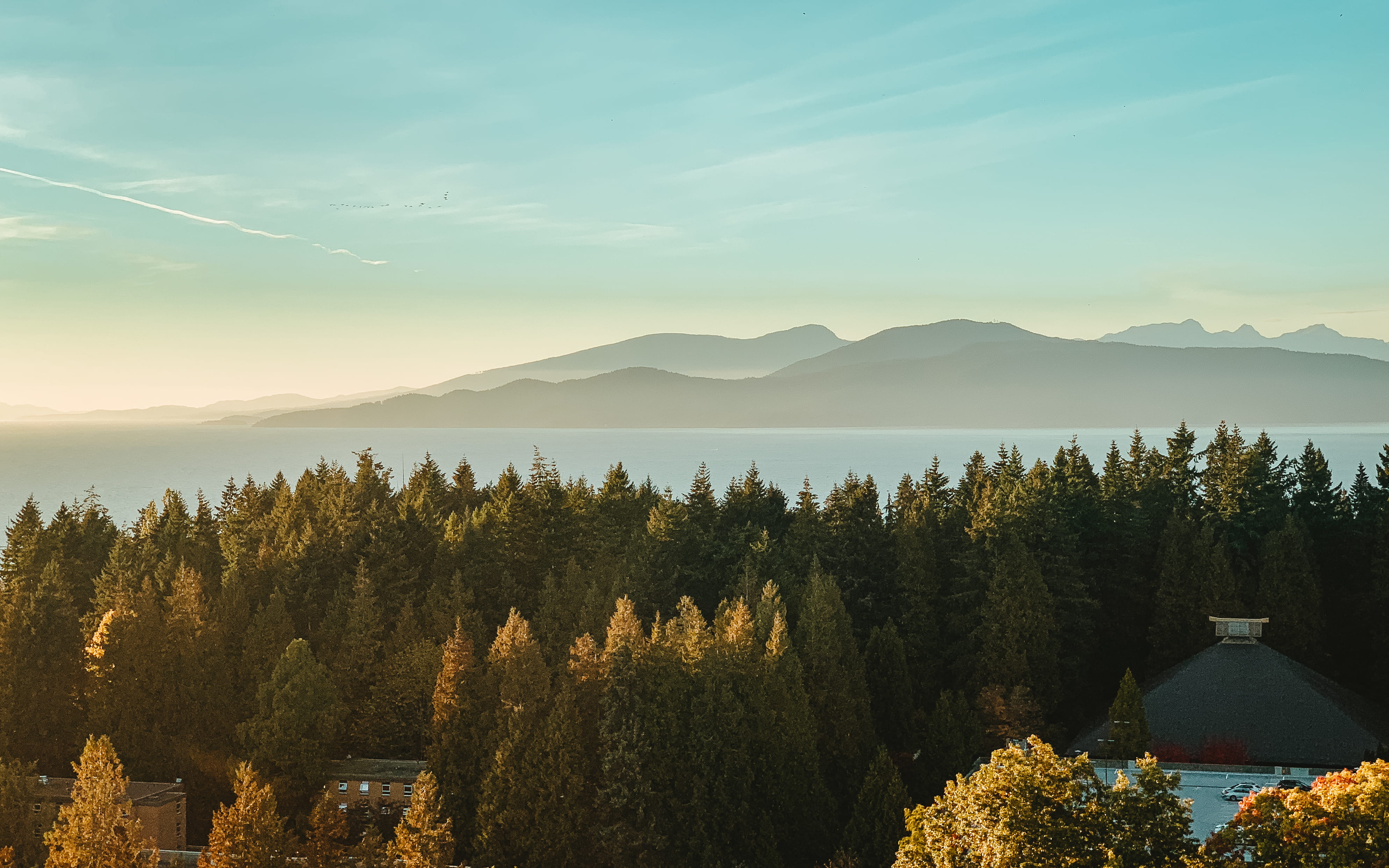 water, way, highway, architecture, mountain range, built structure, beauty in nature, 2075 west mall, blue, tree, flora, building exterior, green, forest, HD Wallpaper