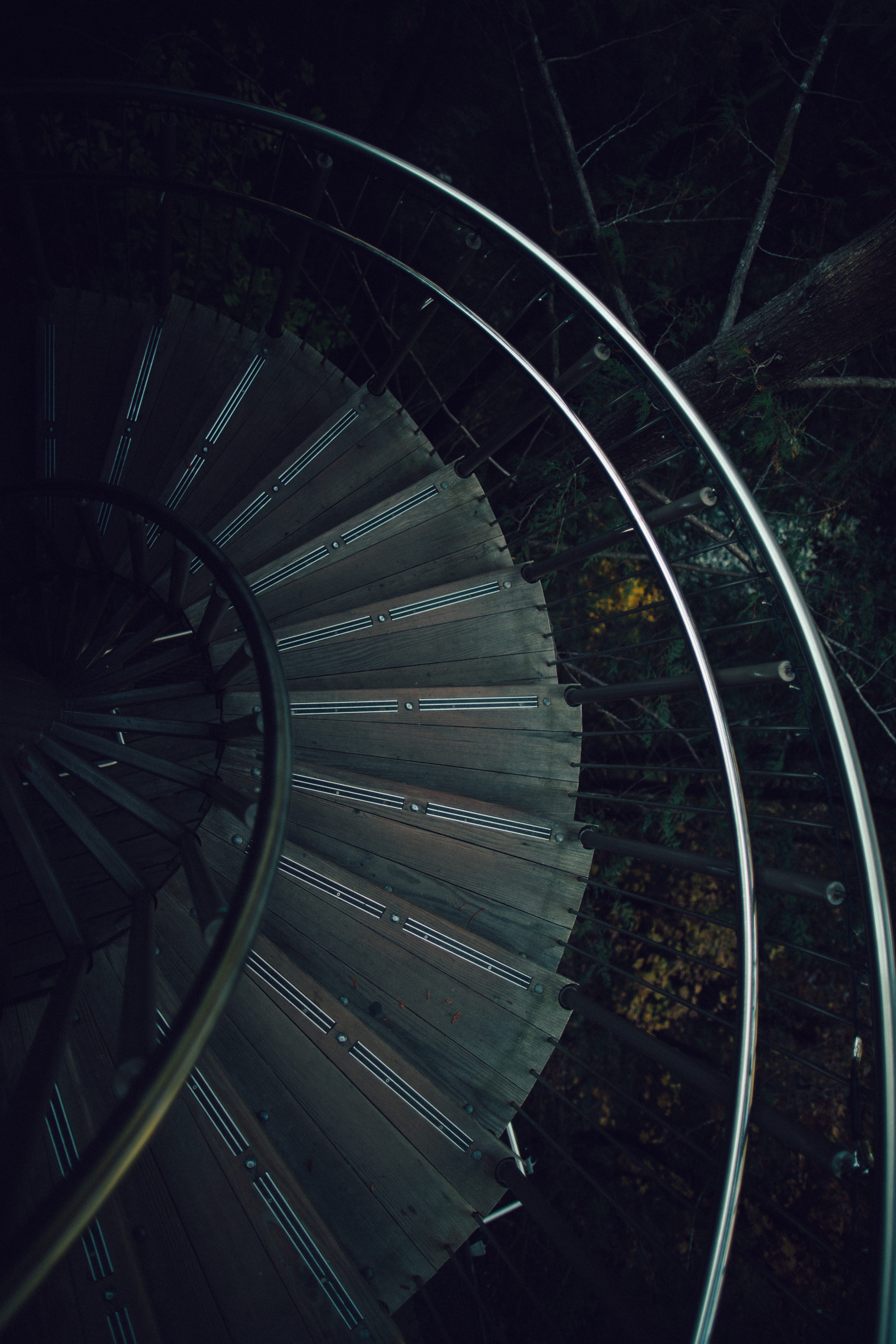 night, spiral staircase, low, auto post production filter, built structure, directly above, close-up, spiral, capilano suspension bridge, design, transportation, Phone HD Wallpaper