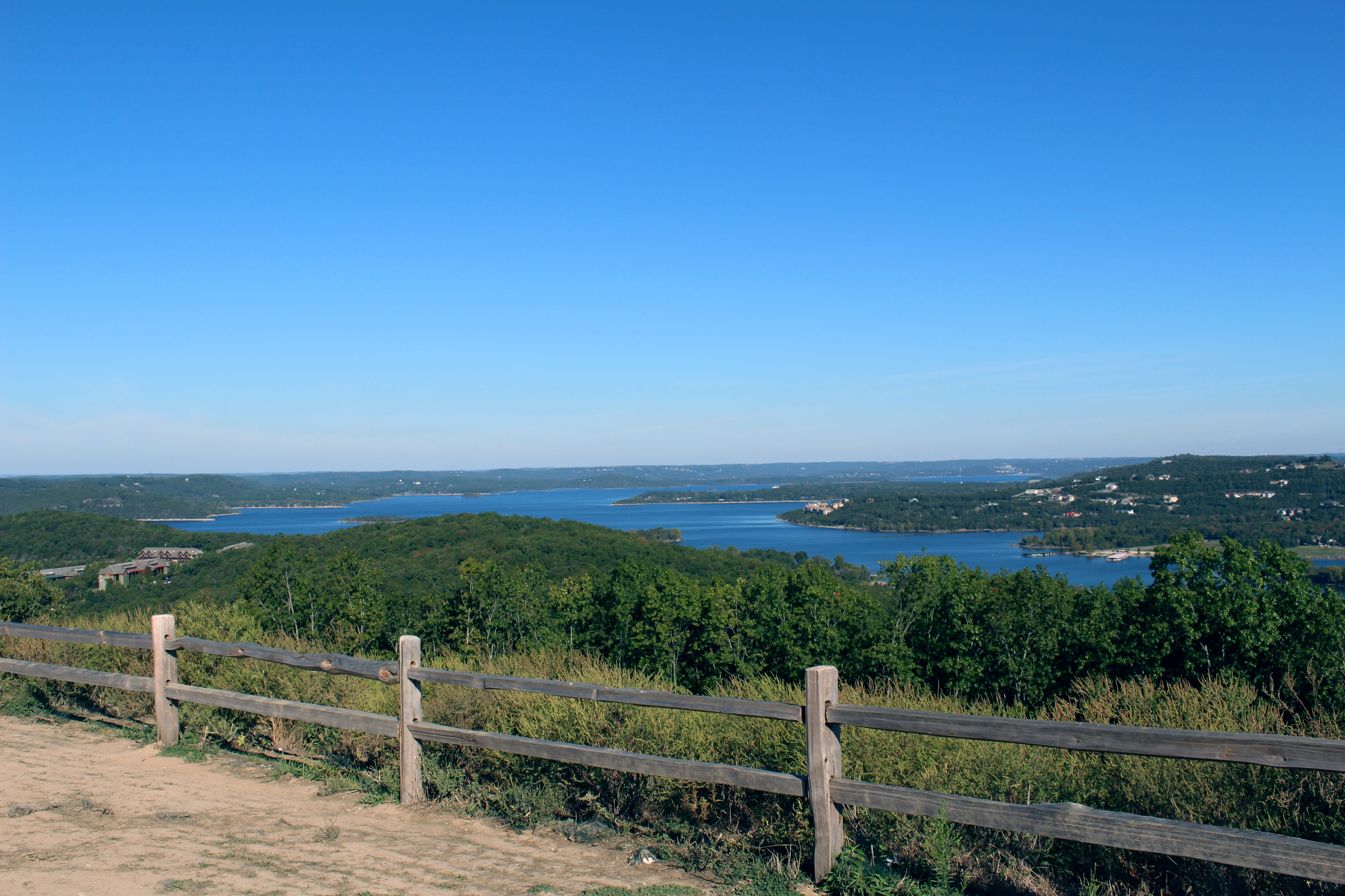 nature, fishing lake, fishing hole, branson mo, copy space, blue sky, fishing, inlet, tranquility, no people, welcome to paradidise, paradidise, railing, HD Wallpaper
