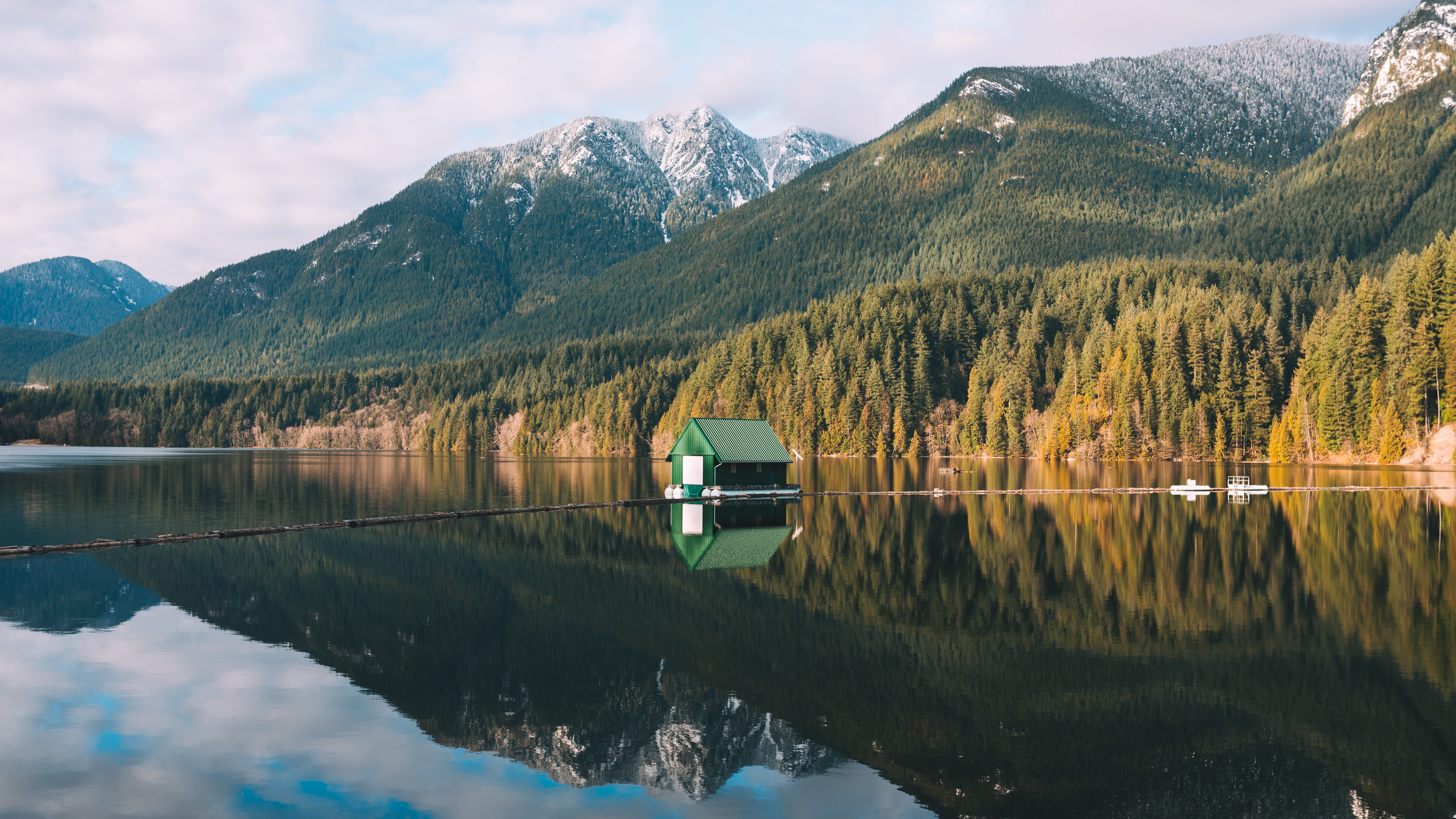 sky, green, mountain, coniferous tree, tranquility, plant, mountain range, wilderness, home, gray, grouse mountain, cleveland dam, idyllic, blue, shed, HD Wallpaper