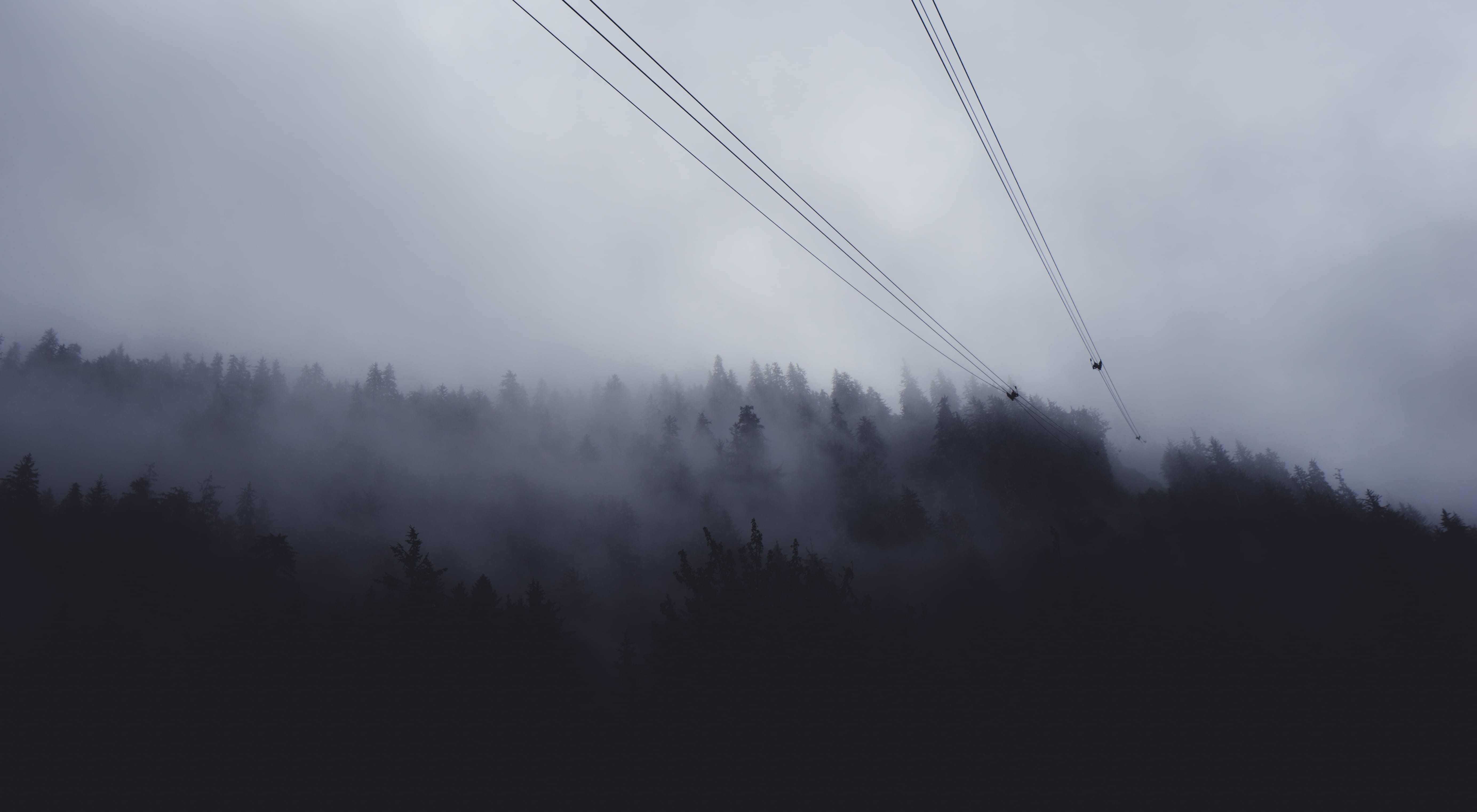 landscape, tranquil scene, environment, nature, sky, silhouette, no people, tranquility, growth, cover, plant, grouse mountain, cable, scenics - nature, HD Wallpaper