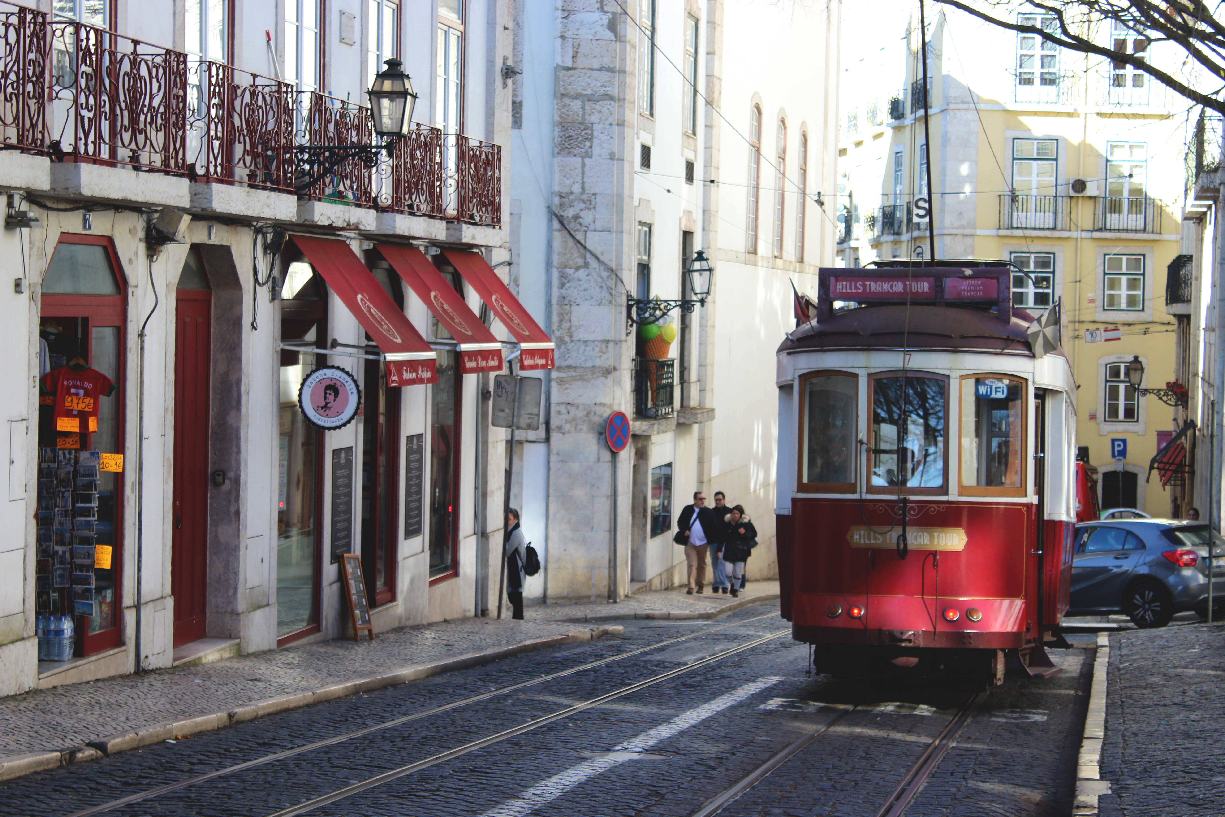 tramway, street, railroad track, transportation, funiculaire, building, land vehicle, built structure, people, lisboa, alfama, day, 5K, funicular, architecture, HD Wallpaper