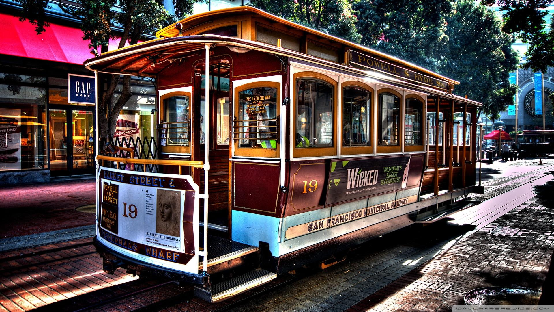 stores, 1080P, cars, san, tracks, hdr, trolley, francisco, HD Wallpaper