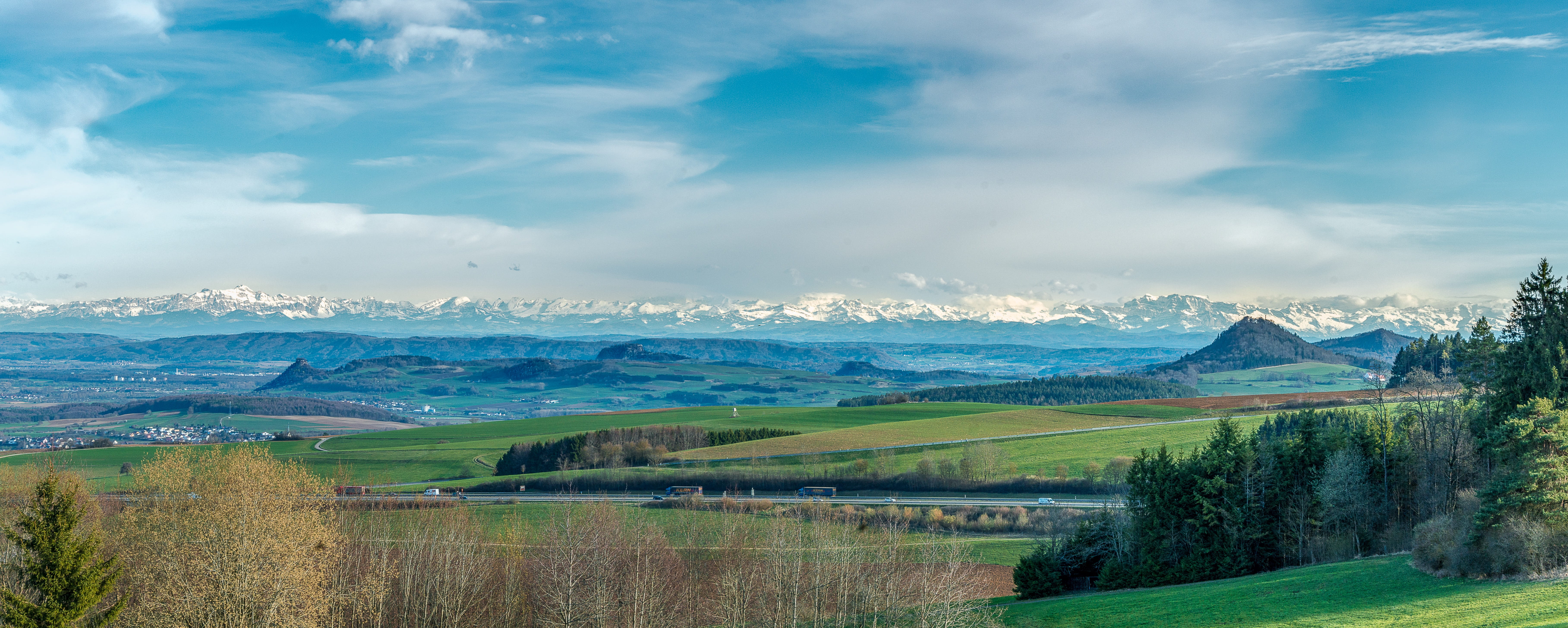 panorama, mountain range, forest, nature, hegauer cone mountain country, springtime, volcanic mountains, baden württemberg, landscape, rural, land, hohentwiel, HD Wallpaper
