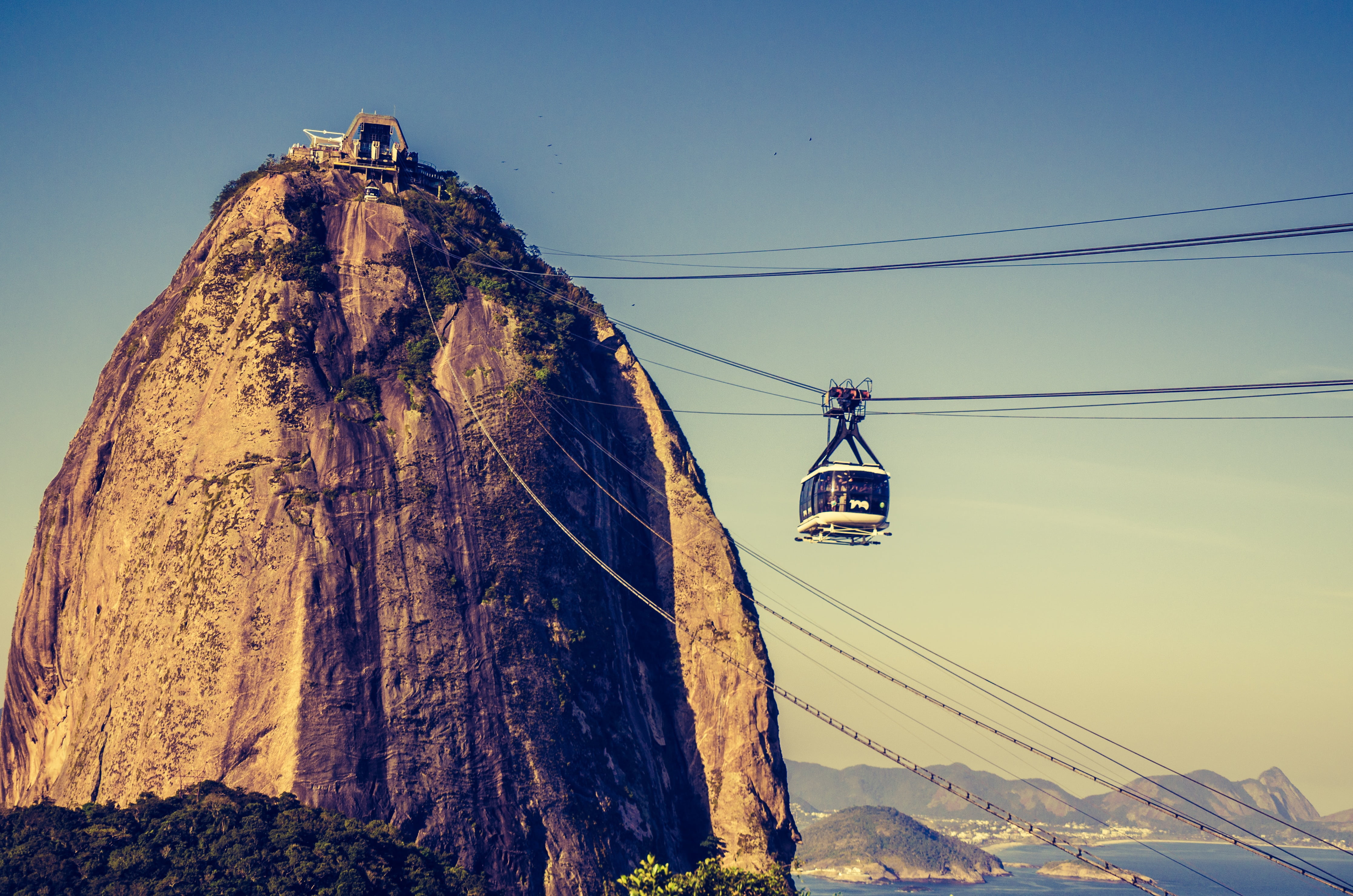 landscape, cable, rock formation, solid, cable car, scenics - nature, complexo do pão de açúcar, day, sugar loaf pão de açúcar, nature, sky, electricity, HD Wallpaper