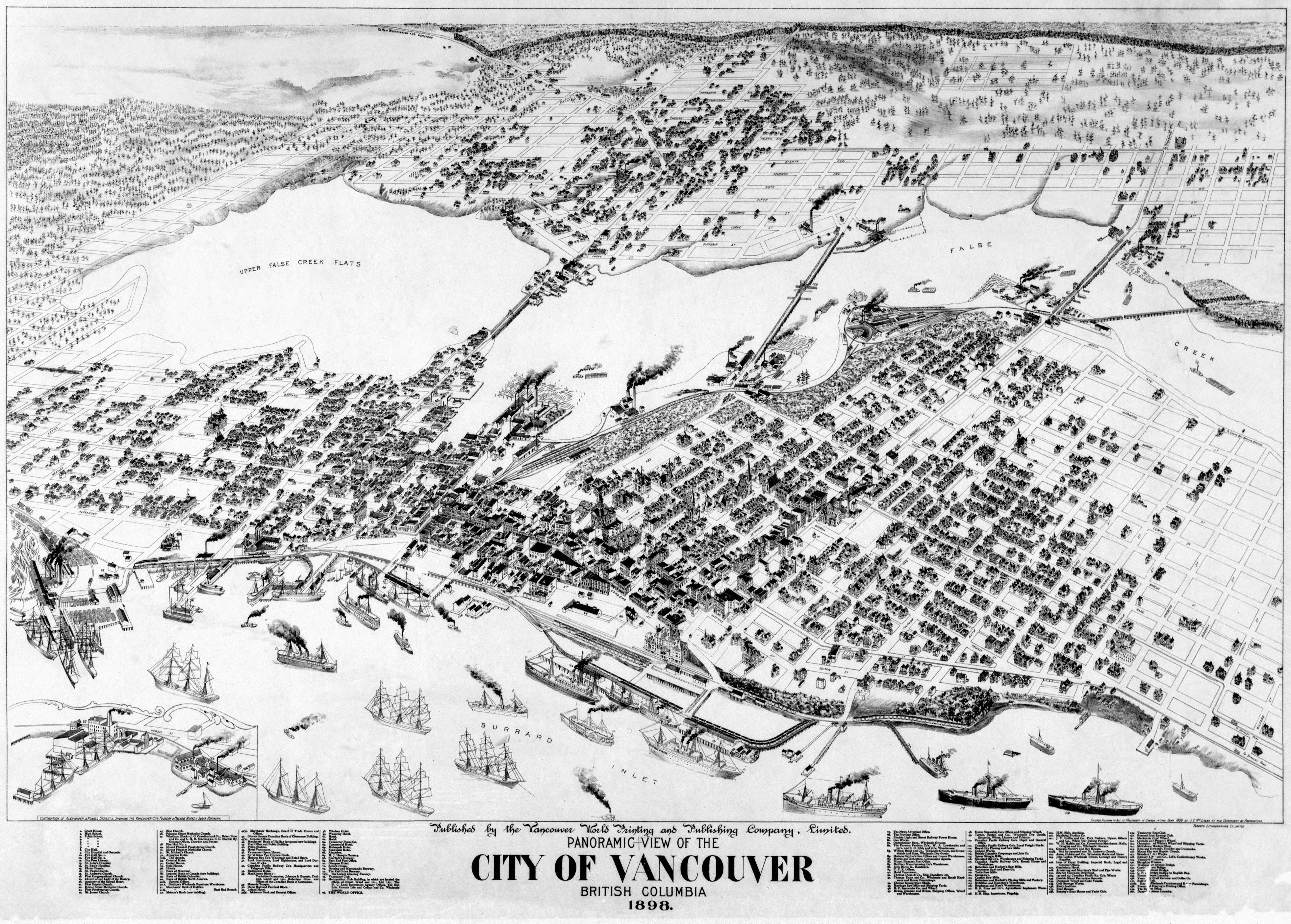 columbia, Vancouver, history, document, antique, the media, panoramic, architecture, building, map, public domain, no people, nature, snow, 1898, black And White, HD Wallpaper