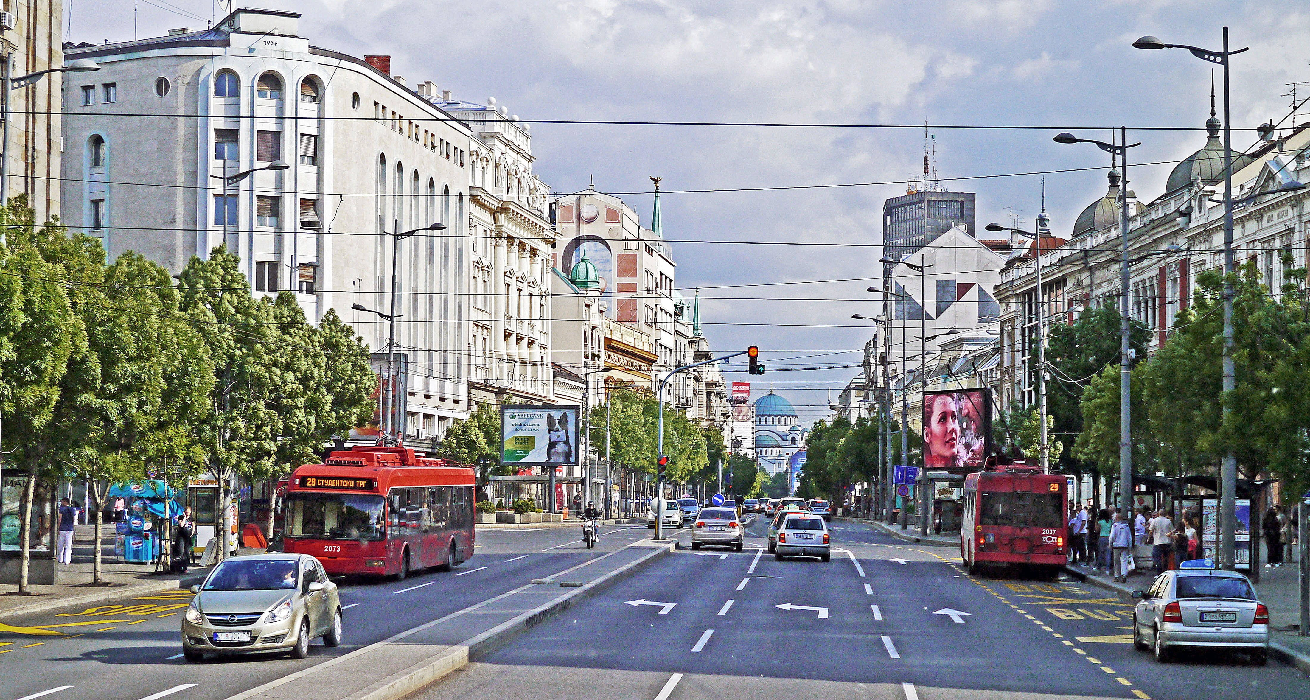 traffic, car, sign, belgrade, typical, capital, 4K, architecture, street, trolley bus, city life, road, dom, road marking, motor vehicle, hl, land vehicle, HD Wallpaper