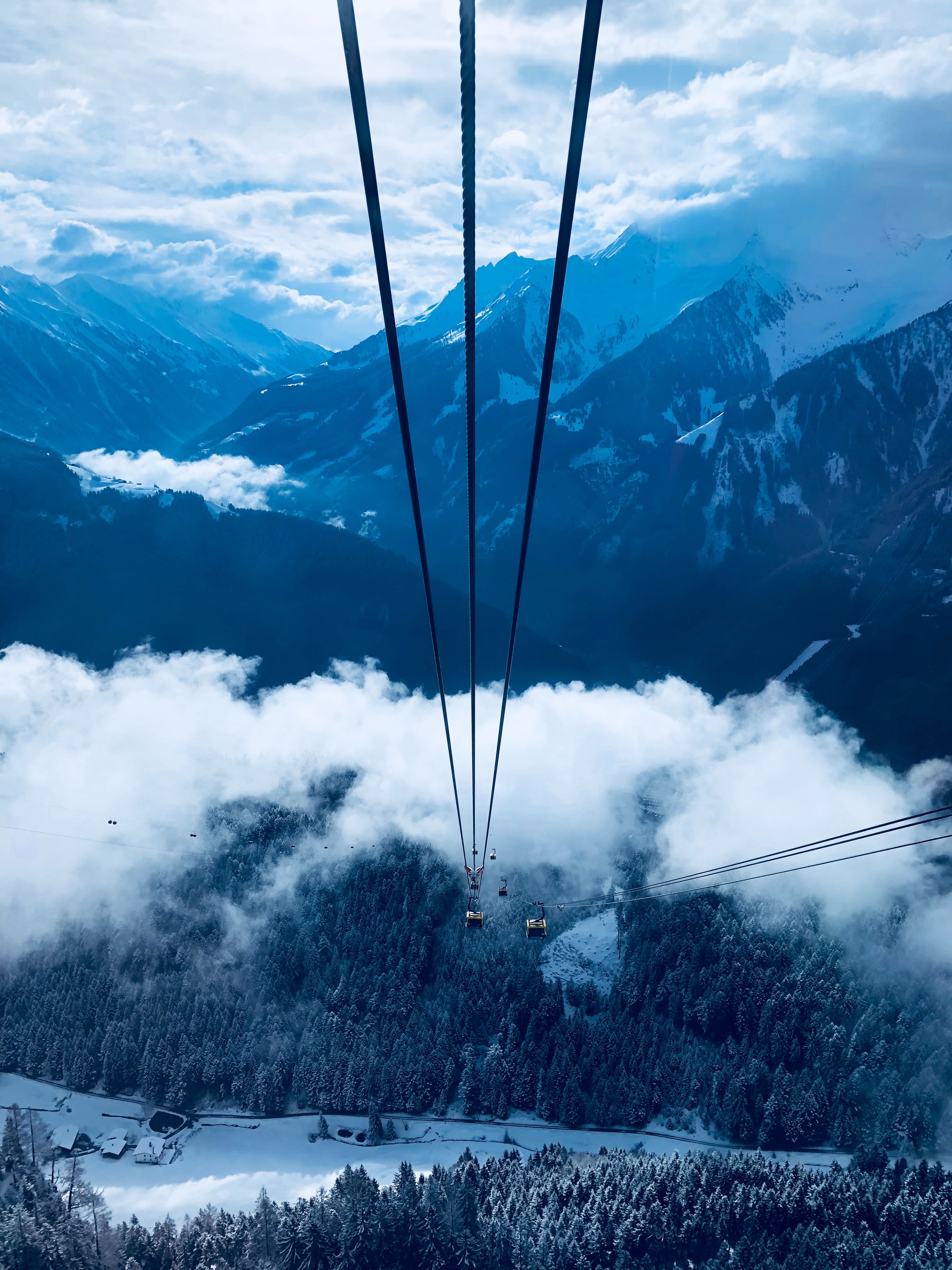 landscape, mountain peak, black, funicular, nature, sky, mountain, peaks, cable, no people, mountains, beauty in nature, mountain range, cloud - sky, tranquility, Phone HD Wallpaper