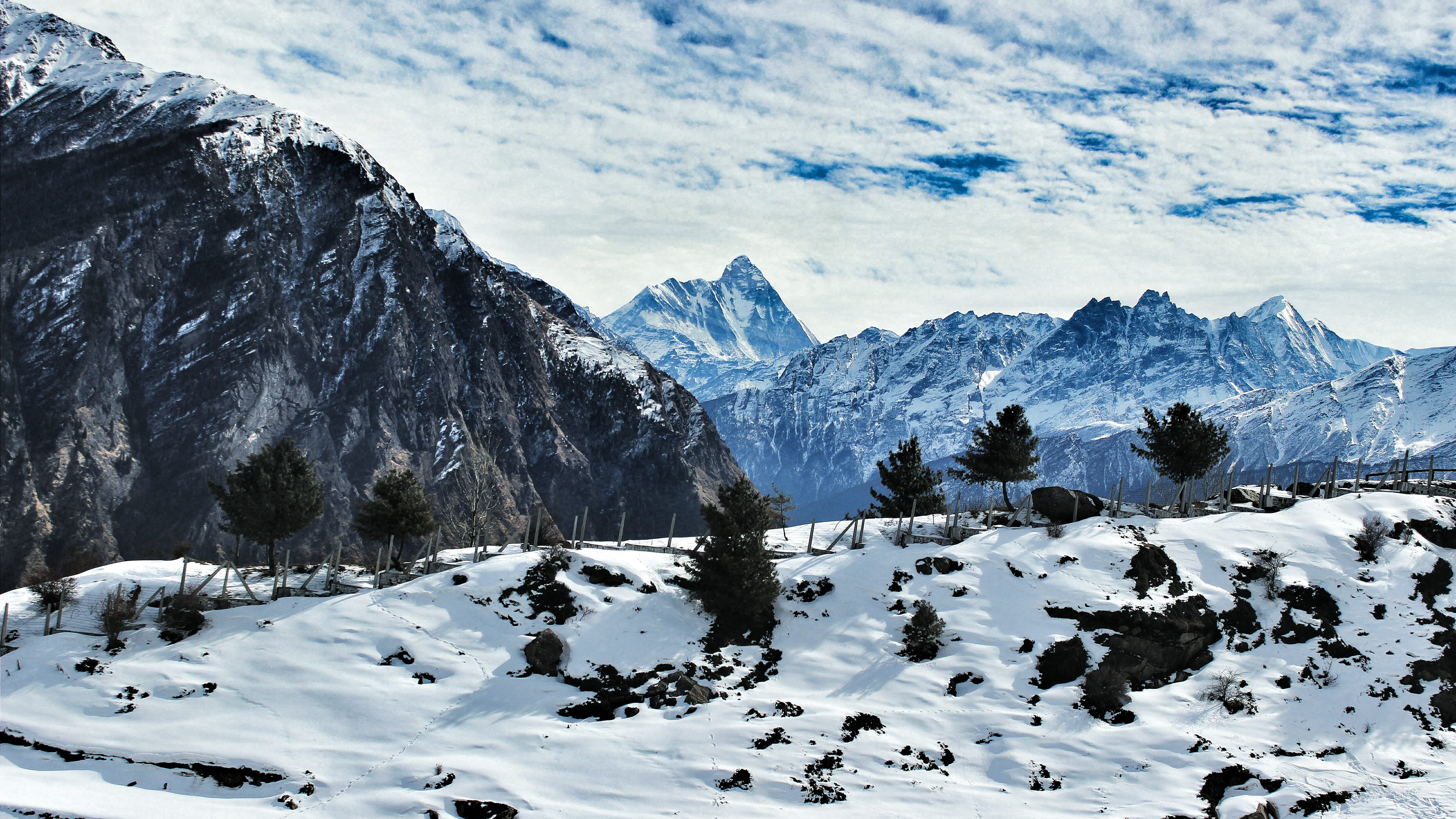 beauty In Nature, european Alps, 5K, environment, white color, tranquil scene, foot, blue, cold - Temperature, field, mountain Peak, sky, non-urban scene, HD Wallpaper