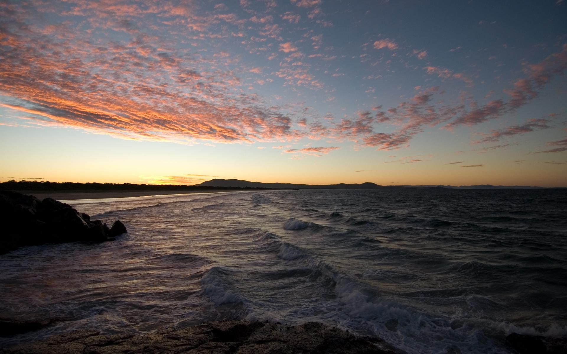 1080P, sunset, 3d and abstract, clouds, hour, ocean, rocks, magic, HD Wallpaper