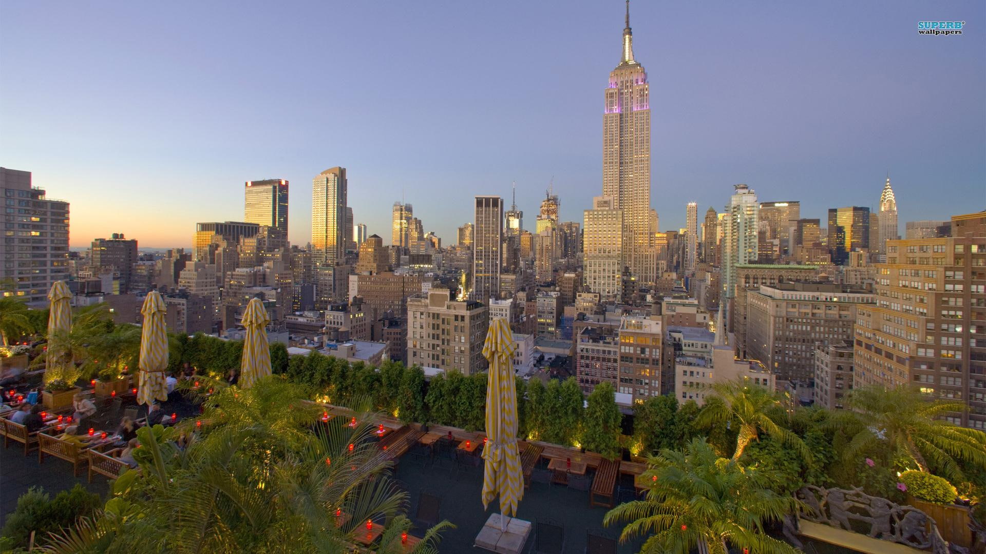 skyscrapers, top, nature and landscapes, restaurant, roof, 1080P, view, manhattan, HD Wallpaper