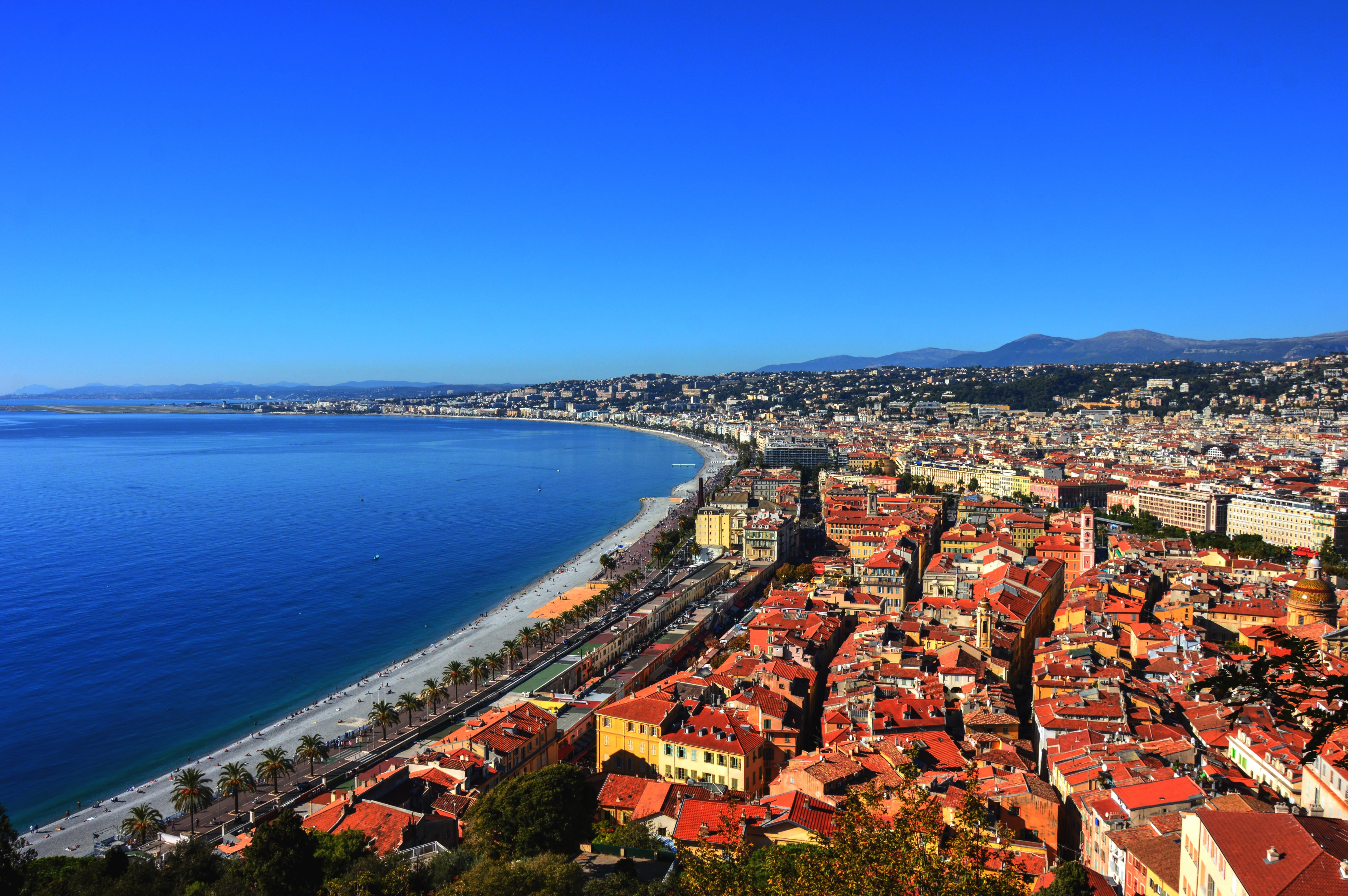 côte dazur, buildings, tourism, water, day, building exterior, aerial View, cityscape, promenade des anglais, sky, scenics - nature, urban Scene, photography, HD Wallpaper