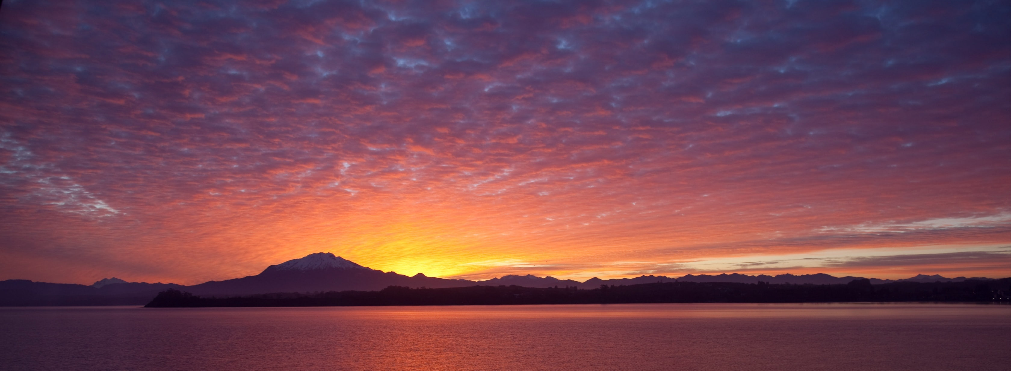 mountain range, water, beauty in nature, romantic sky, sky, tranquility, varas, cloud - sky, tranquil scene, environment, reflection, South America, llanquihue, HD Wallpaper