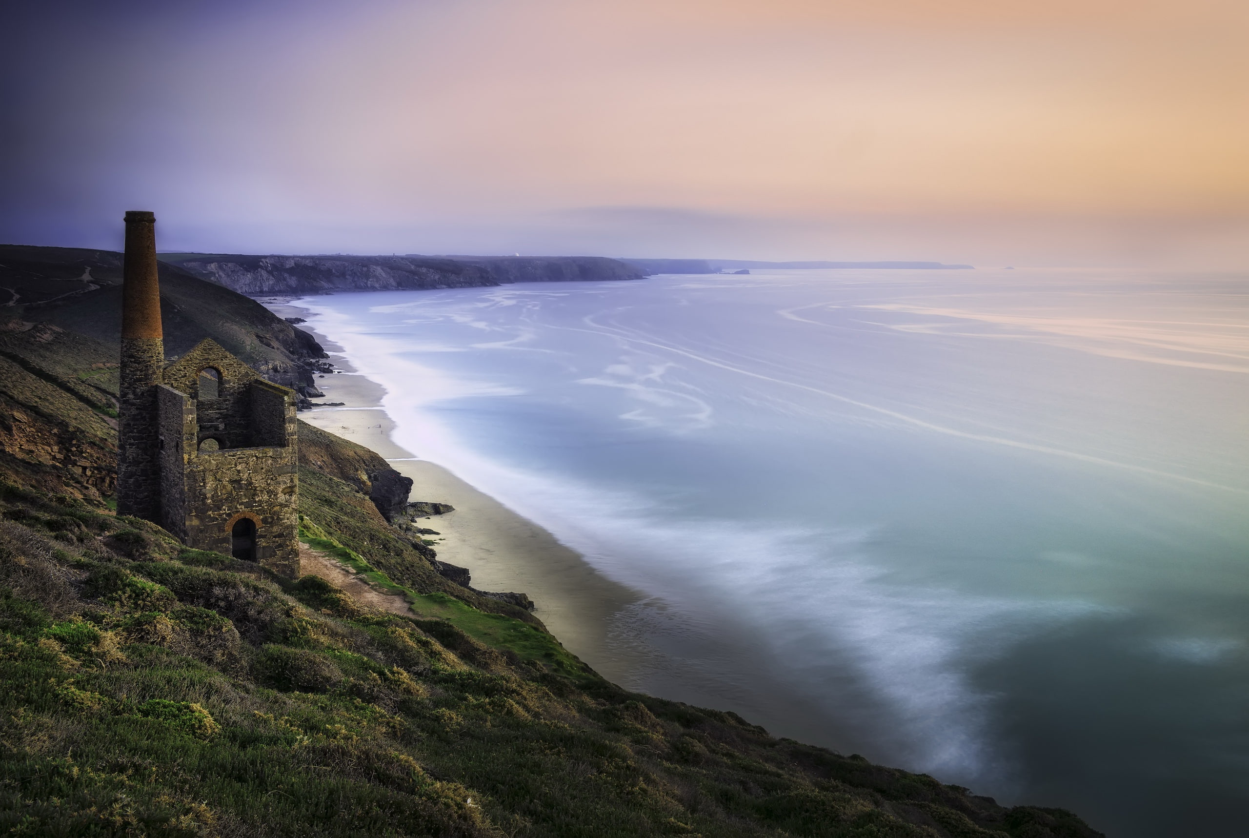 coast, ruin, 2K, nature, sea, Cornwall, landscape, HD Wallpaper
