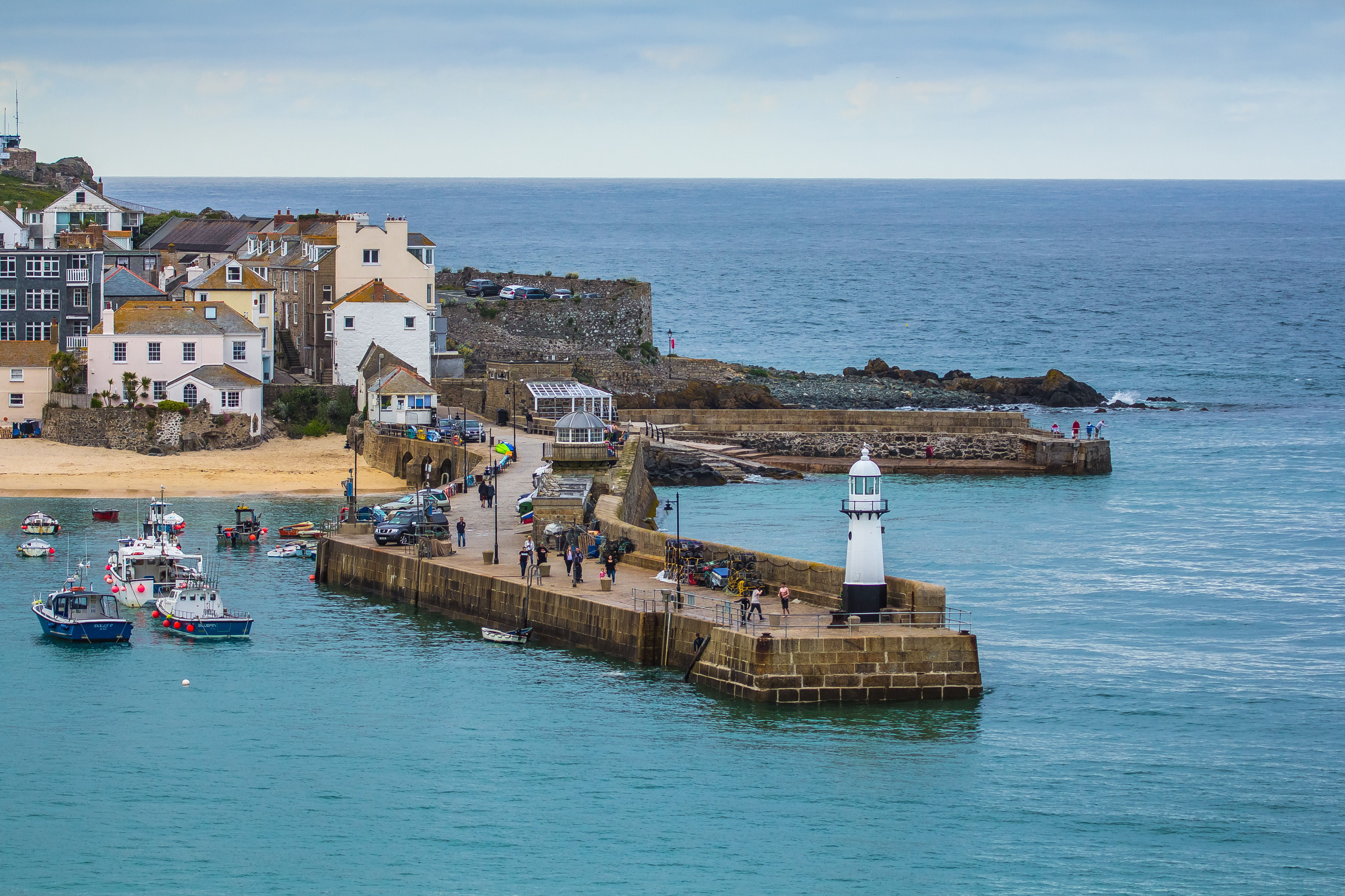 transportation, dockside, beauty in nature, incidental people, high angle view, mode of transportation, ocean, white, horizon, nautical vessel, st ives pier, HD Wallpaper