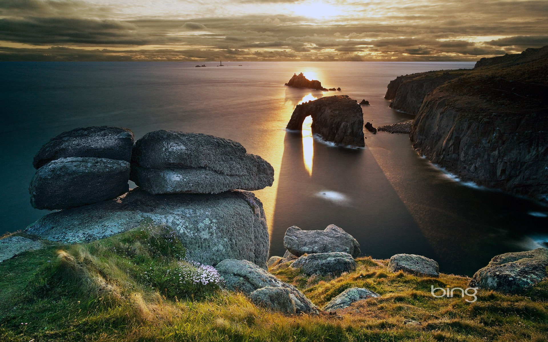 sea, cornwall, looking at view, rock formation, water, horizon over water, land, formation, outdoors, leisure activity, bing, solid, cloud - sky, 1080P, HD Wallpaper