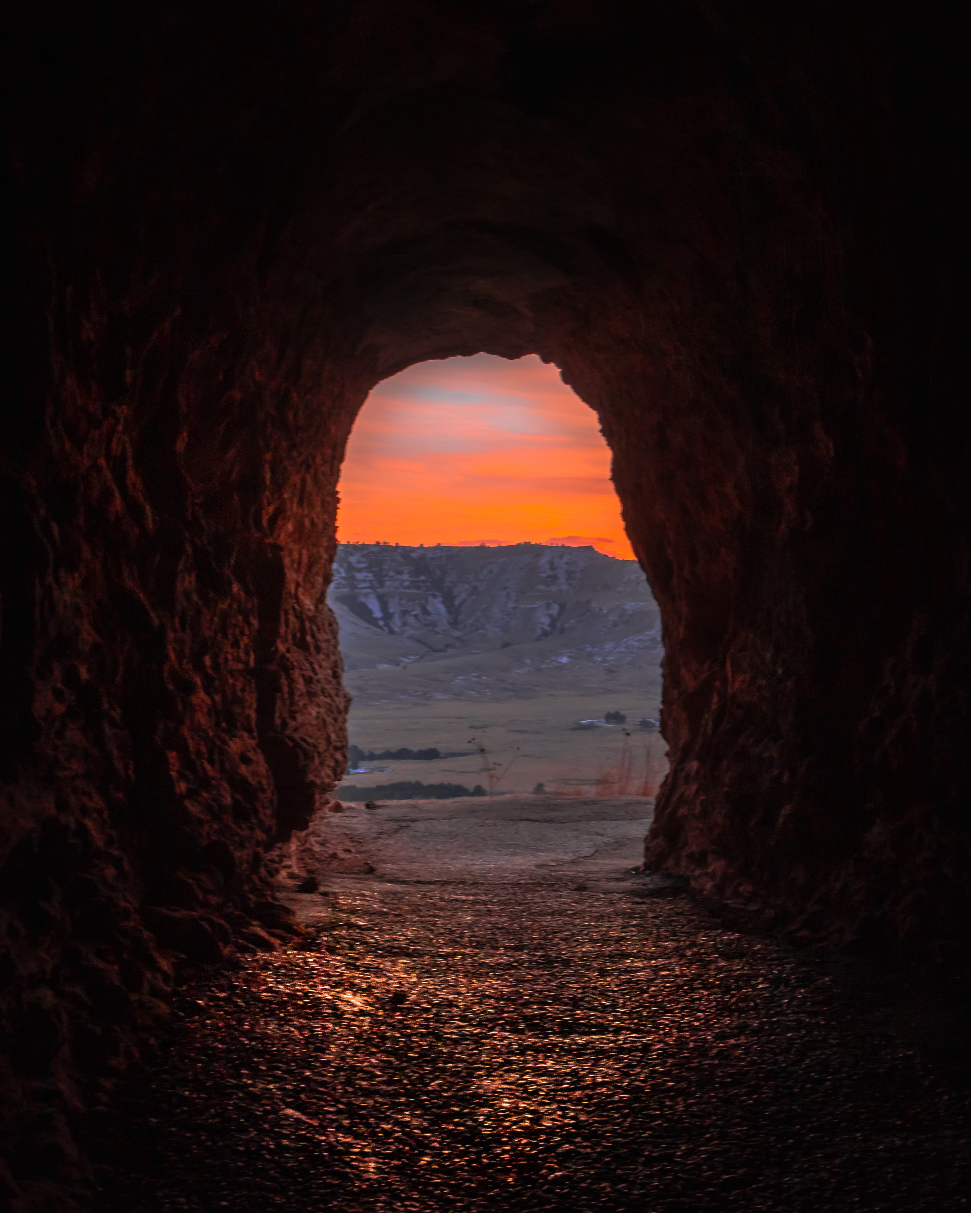 hour, solid, light at the end of the tunnel, sky, rock formation, direction, tunnel, no people, orange color, cave, natural arch, architecture, arch, nature, Phone HD Wallpaper