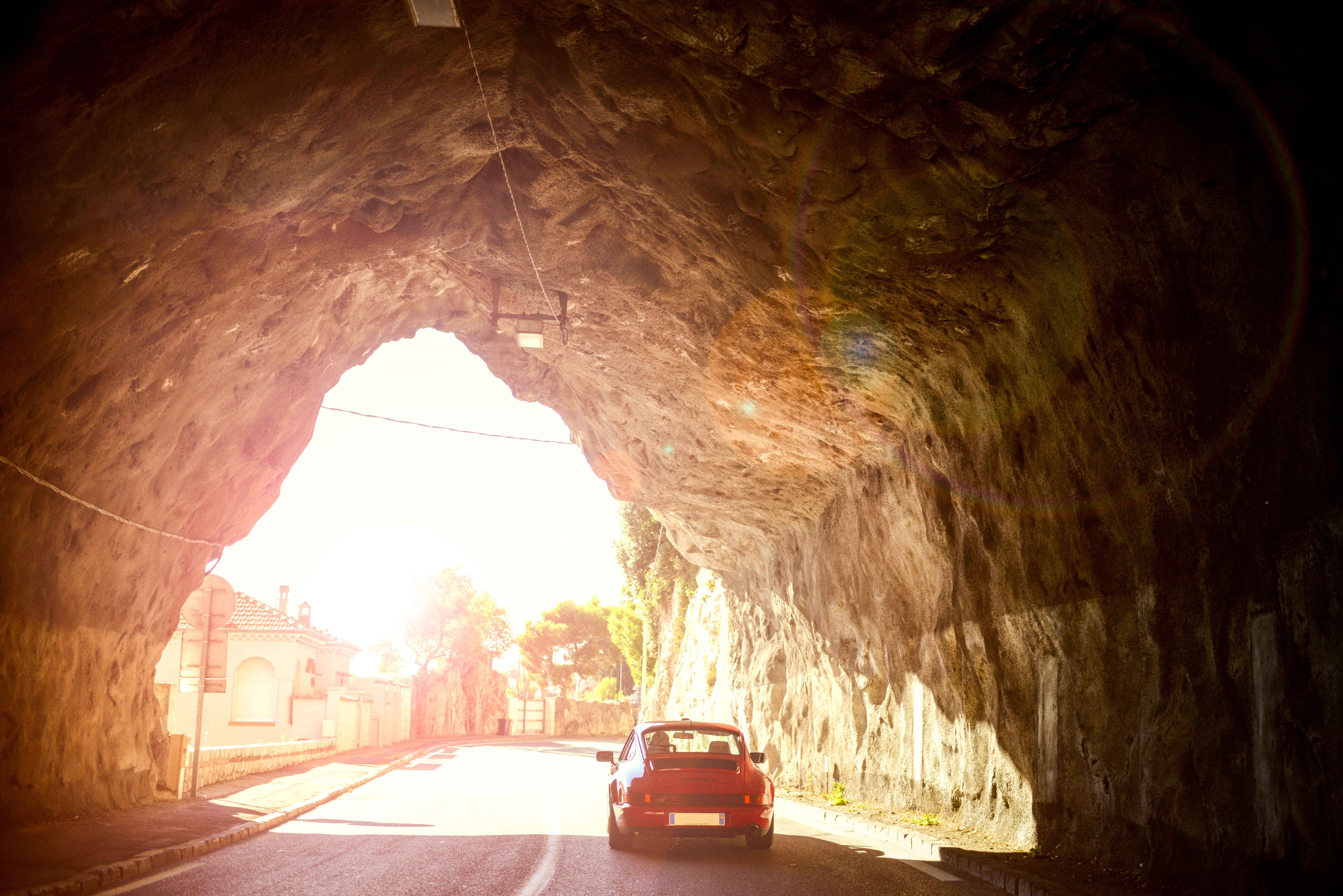 light at the end of the tunnel, tunnel, land vehicle, italy, rock - object, architecture, street, porsche, solid, roadtrip, vintage, no people, sunlight, HD Wallpaper