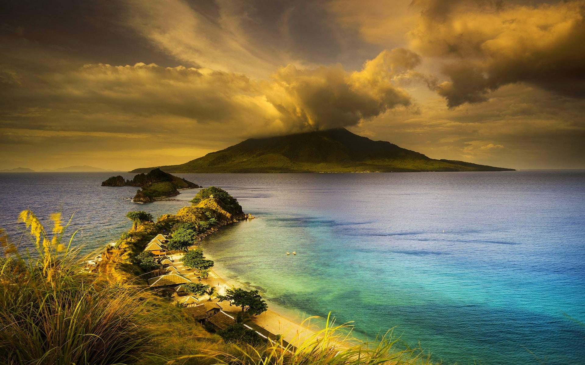 tranquil scene, no people, bay, beach, plant, sky, scenics - nature, peninsula, horizon over water, water, cloud - sky, grass, island, nature, idyllic, HD Wallpaper