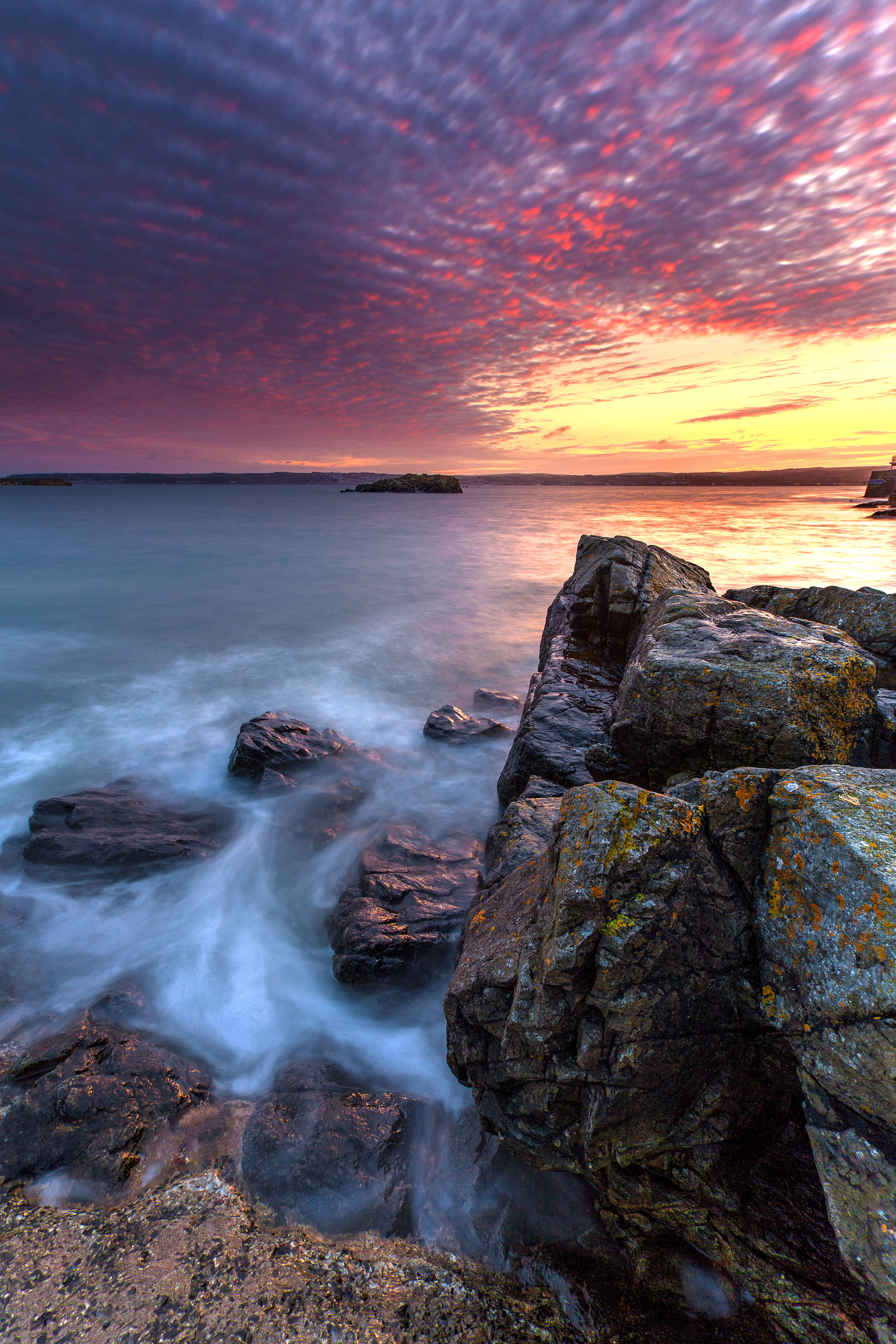 Marazion, Colours, water, colour, nature, ocean, photography, yellow, landscape, dusk, Cornwall, rock - Object, scenics, wave, evening, 5K, coastline, Phone HD Wallpaper