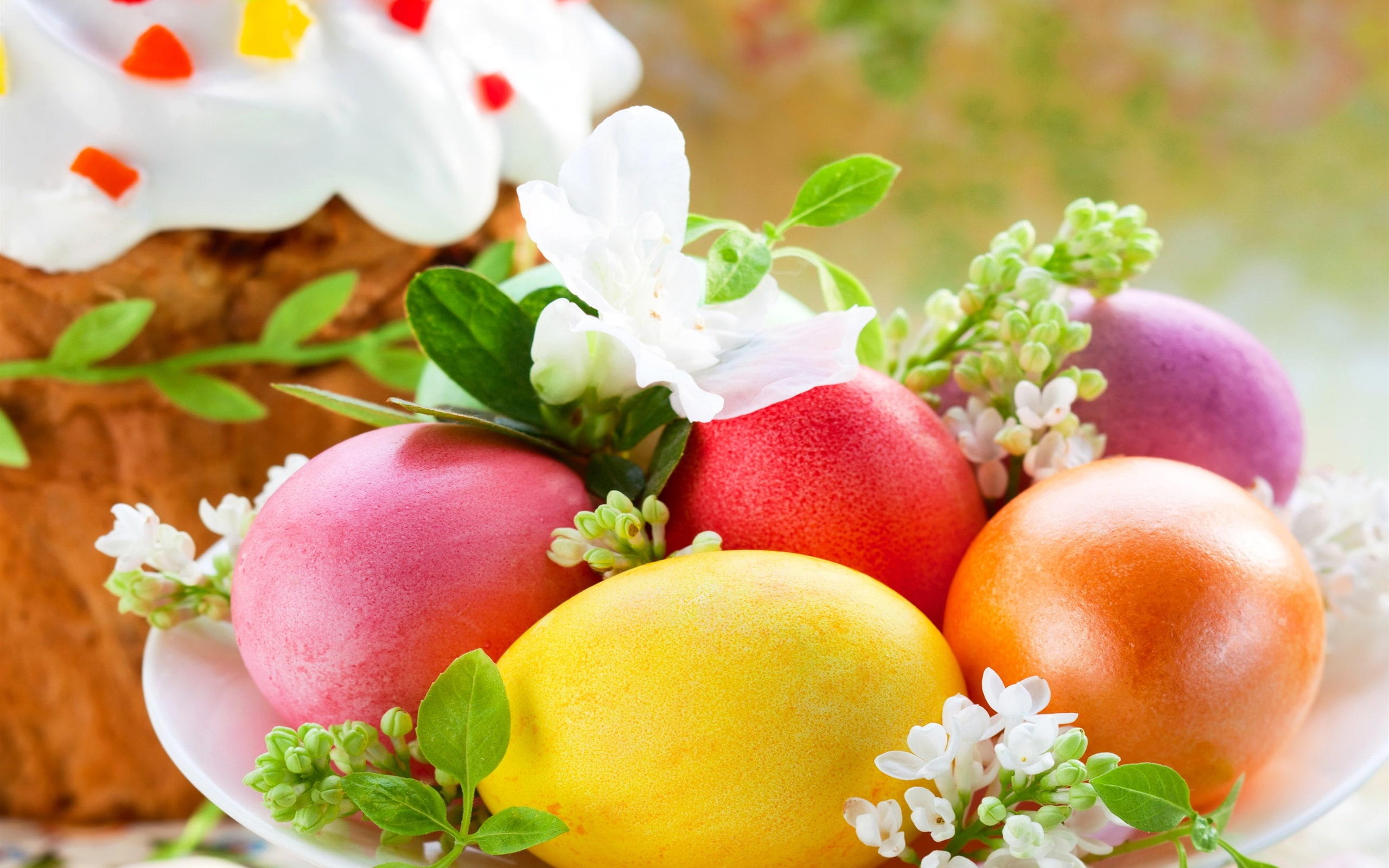 Colorful, Spring, Eggs, Flowers, 2K, Cake, Easter, HD Wallpaper