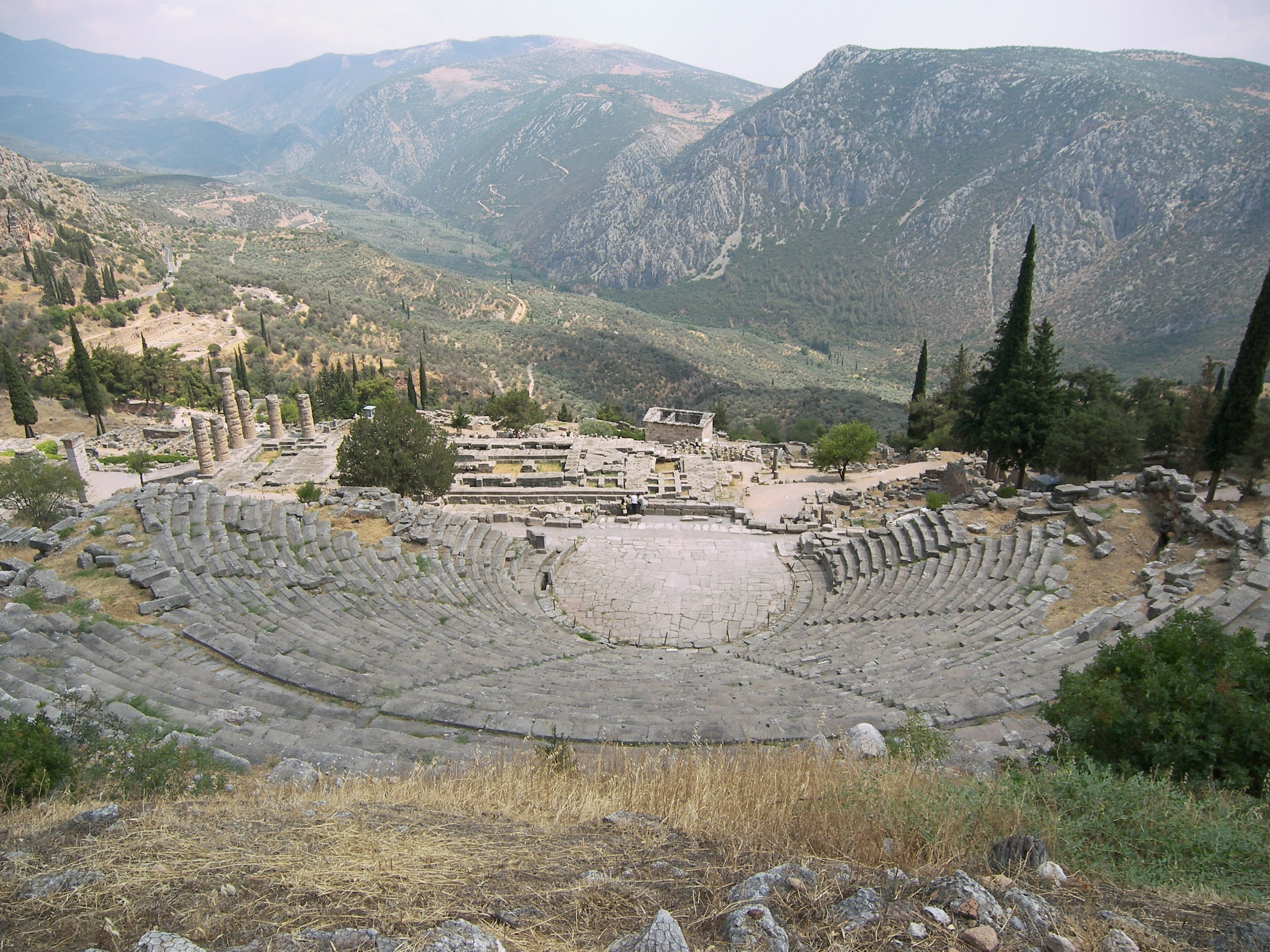travel, no people, ancient civilization, peleponnes, scenics - nature, Theater, the past, nature, high angle view, plant, landscape, ancient times, archaeology, HD Wallpaper