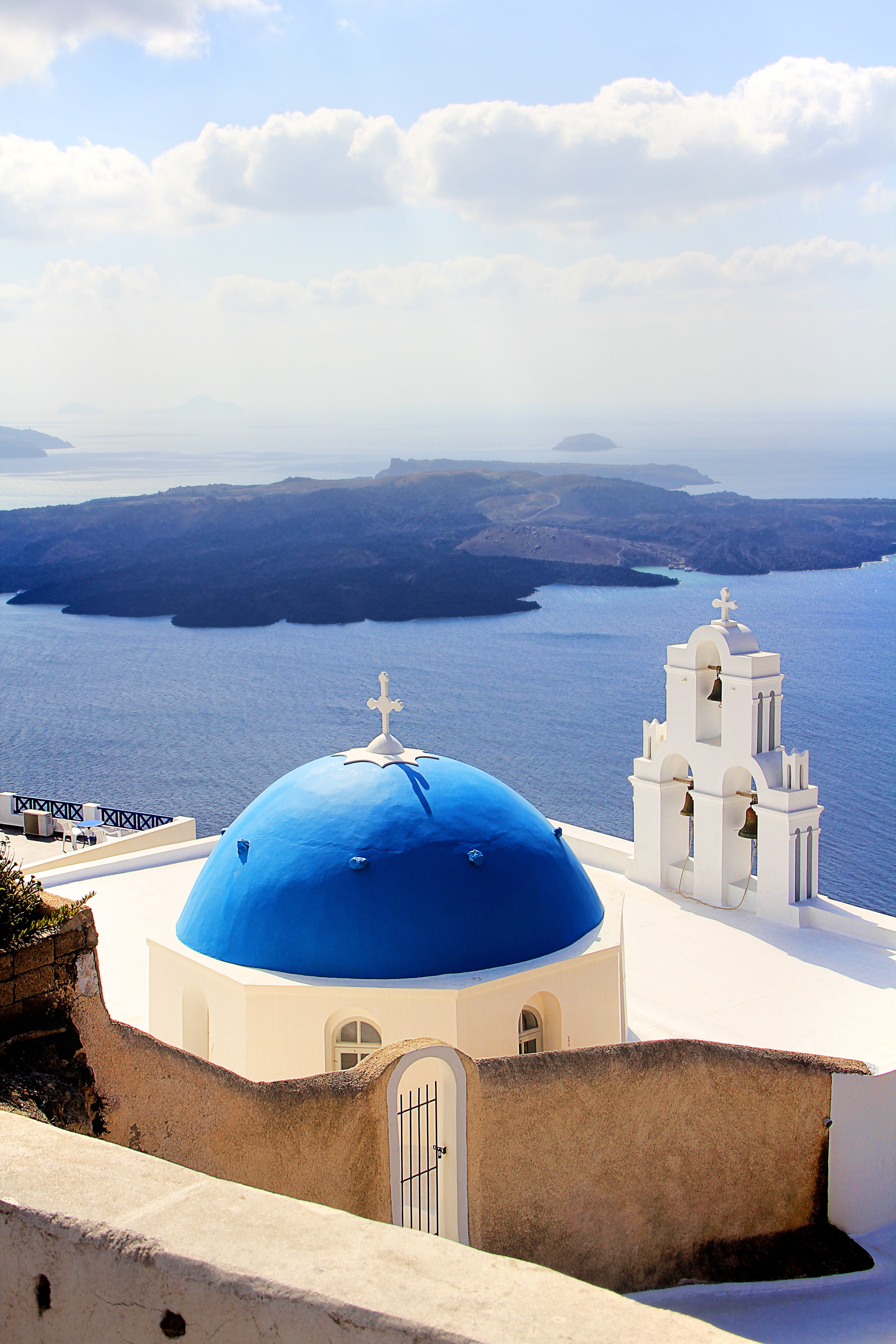 5K, europe, outdoors, Santorini, blue, water, Oia, cyclades Islands, cultures, caldera, built Structure, tourism, orthodox Church, spirituality, place of worship, Phone HD Wallpaper