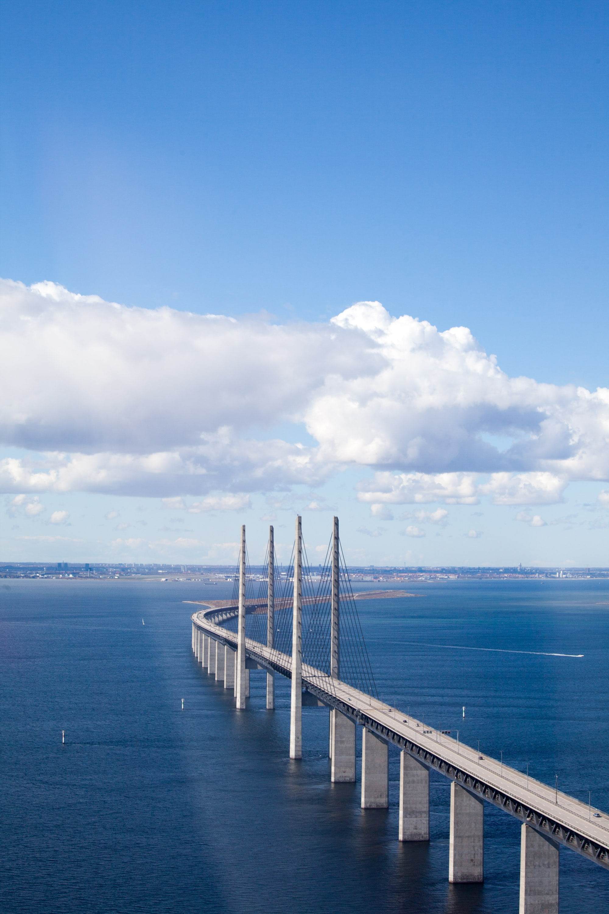 beauty in nature, outdoors, pier, aerial photo, long, day, copenhagen, sea, bro, railing, blue, tranquility, water, built structure, malmö, scenics - nature, Phone HD Wallpaper