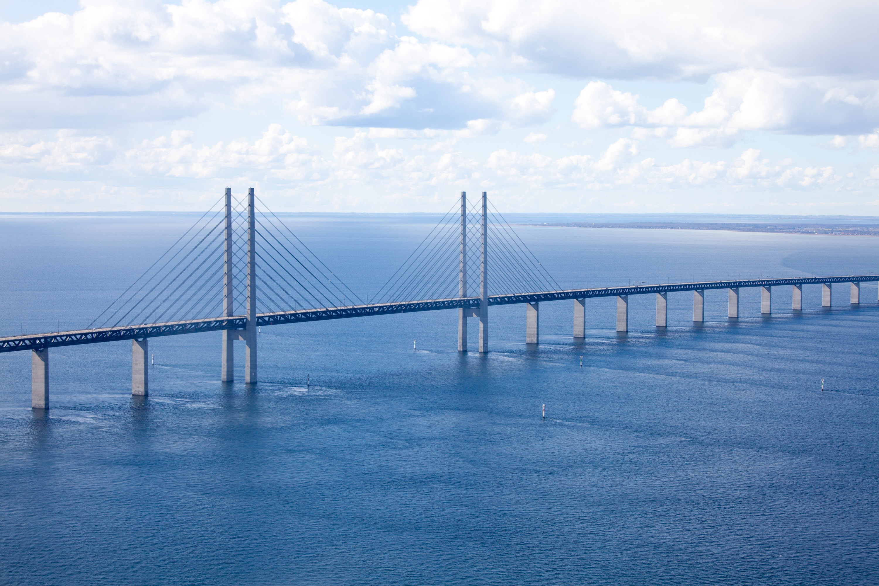 aerial photo, tranquil scene, bridge - man made structure, malmö, scenics - nature, beauty in nature, long, outdoors, tranquility, bay, body, horizon, no people, HD Wallpaper