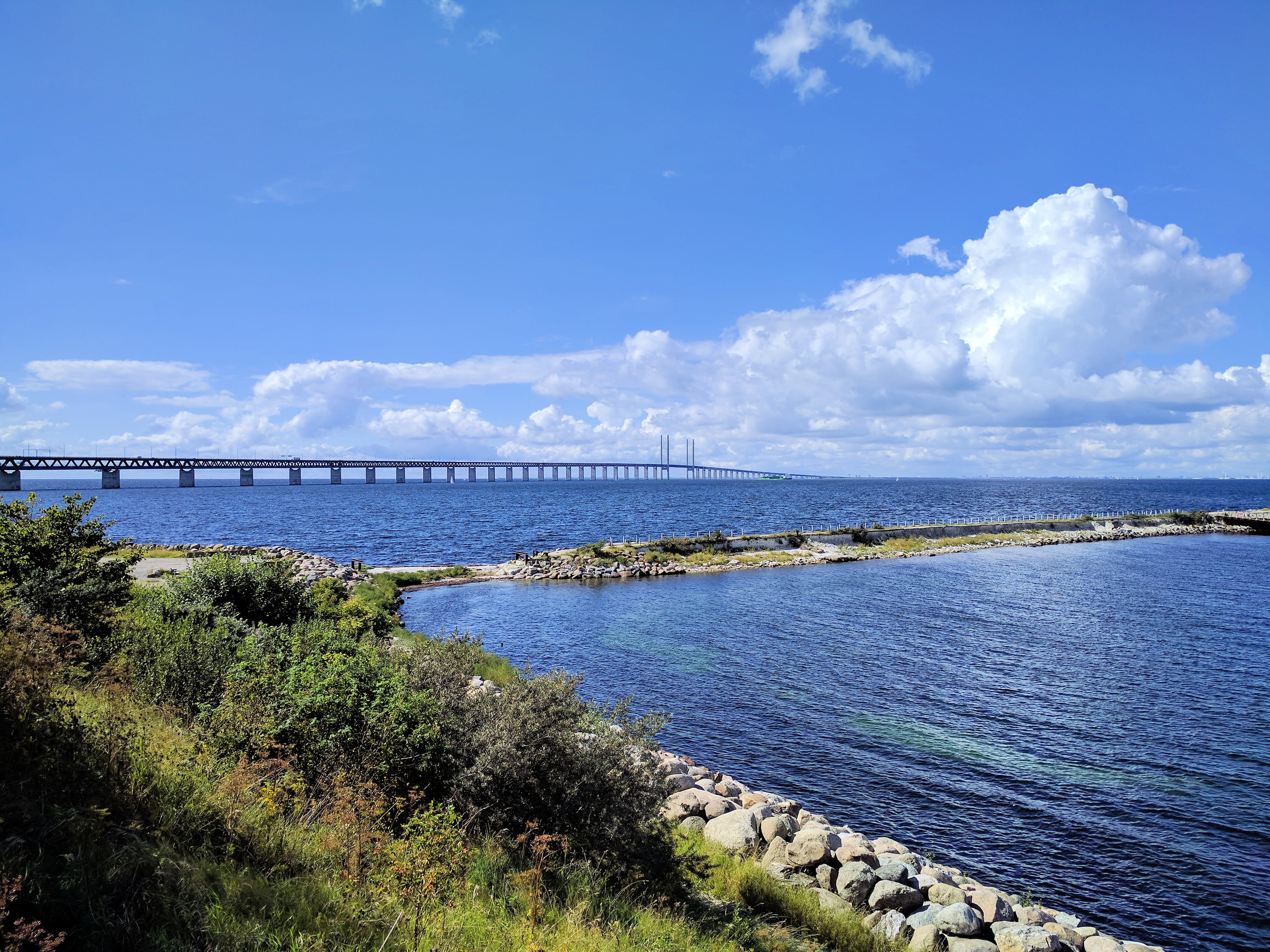 nature, plant, tranquility, bridge, sky, sound, sea, beauty in nature, the öresund bridge, skåne, skandinavia, day, water, architecture, blue, summer, outdoors, HD Wallpaper