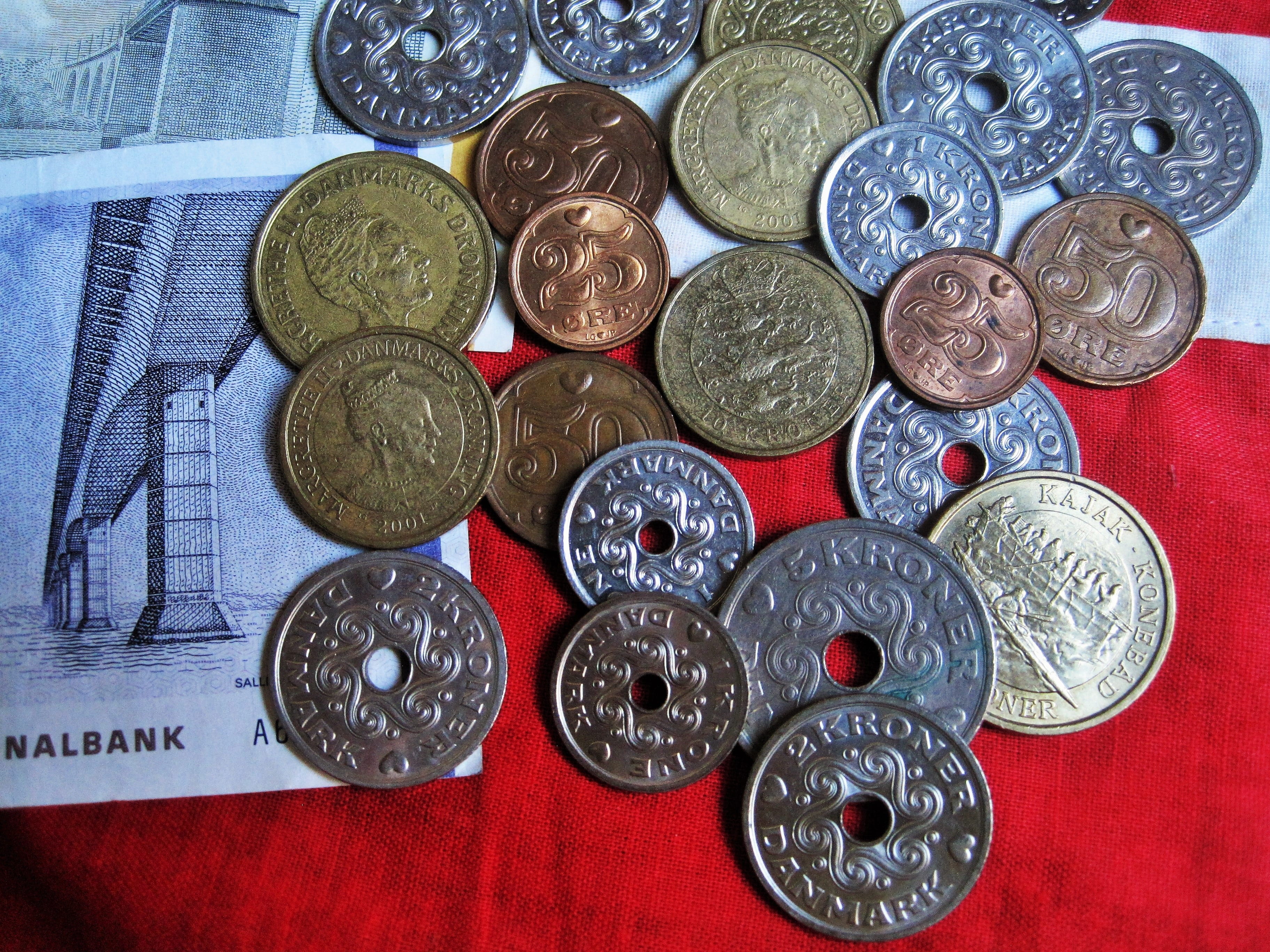 loose change, economy, variation, collector coins, denmark, Danish Kroner, danish seem, coins with hole, metal money, Danish Currency, indoors, öresund, HD Wallpaper