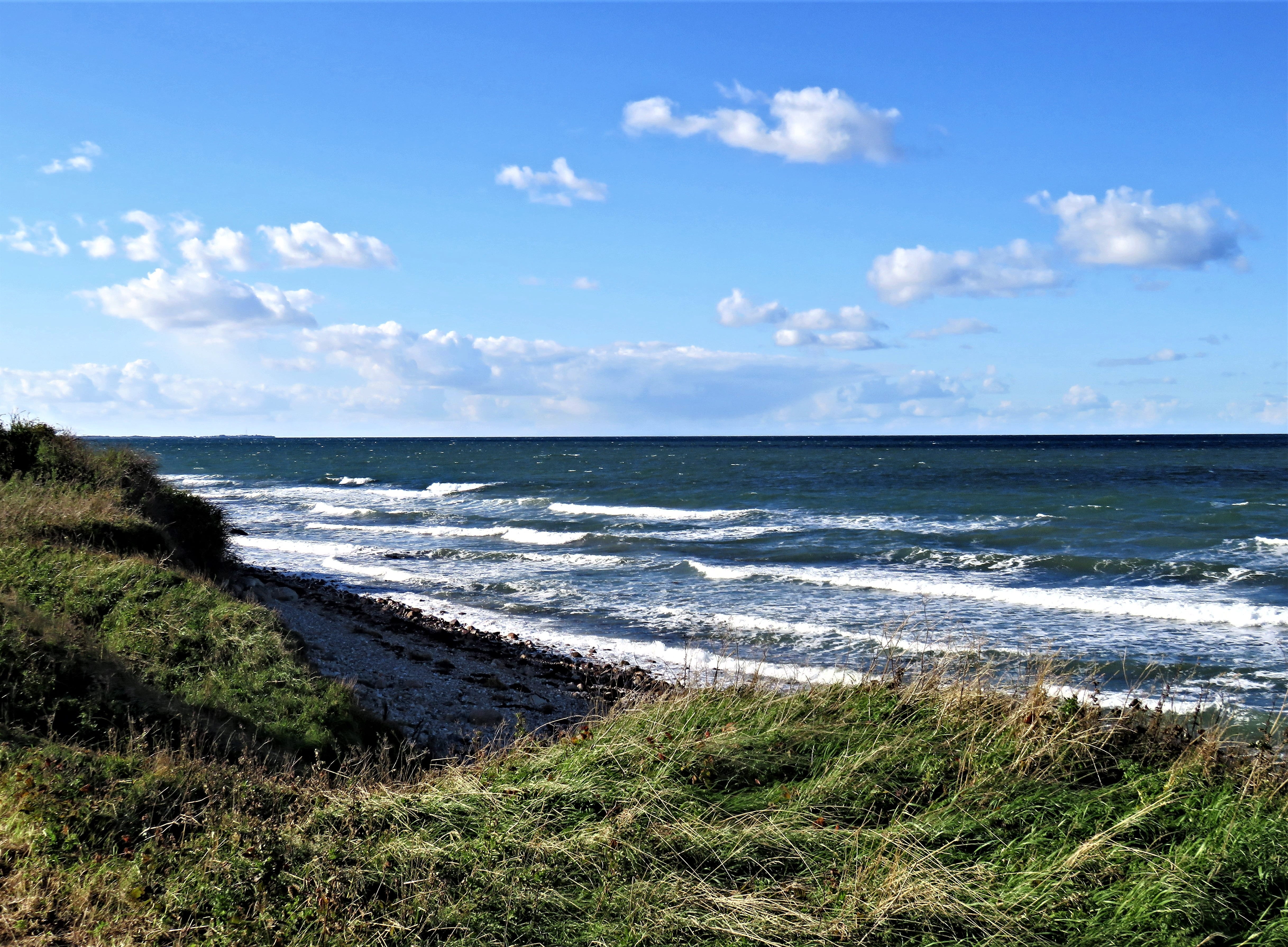coast, beauty in nature, nature, wave, denmark, clouds, rough sea, tranquil scene, aquatic sport, land, water, no people, baltic sea, cloud - sky, blue sky, HD Wallpaper
