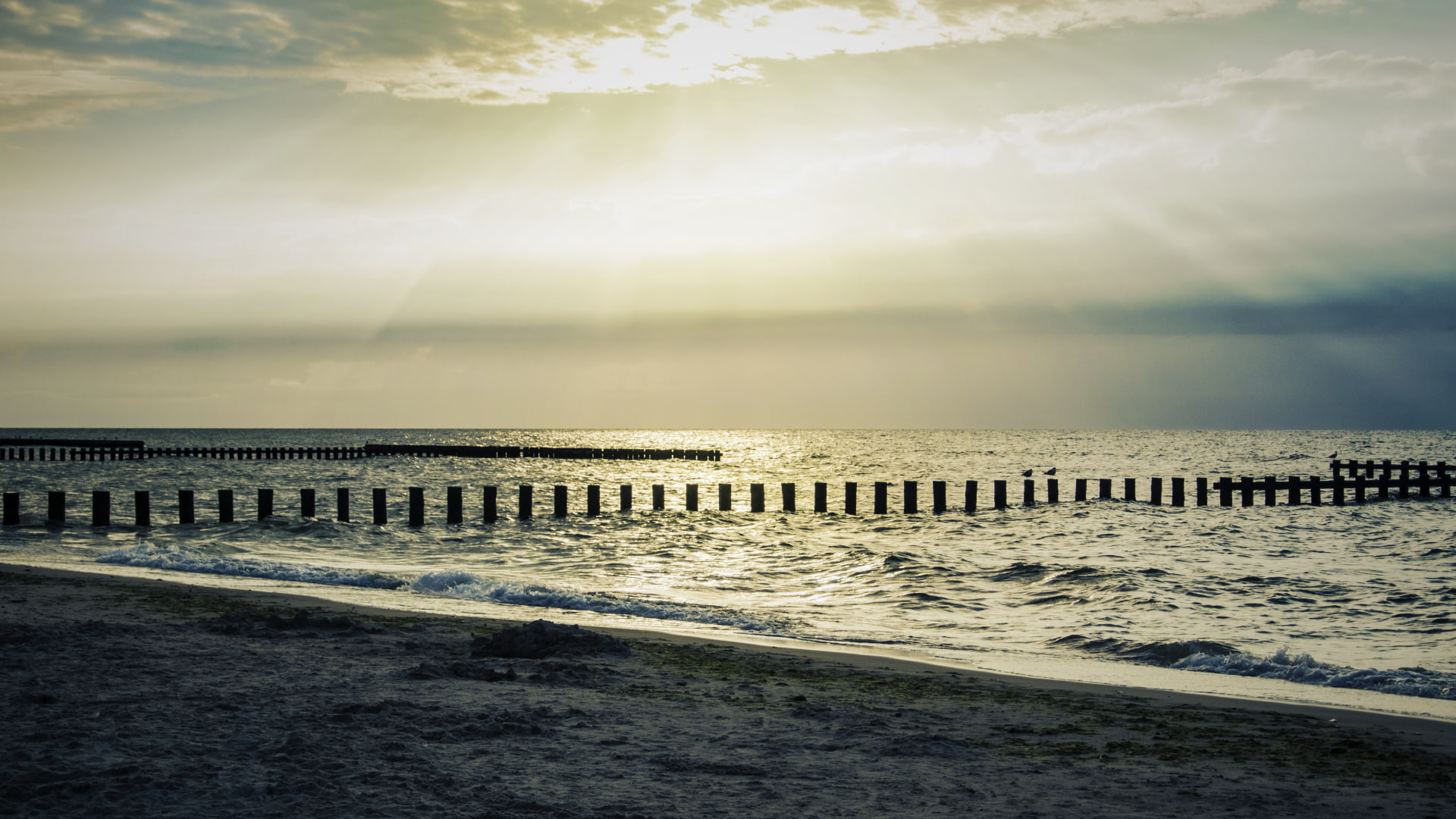 no people, water, beauty in nature, sunset, sun rays, sand, idyllic, horizon, Poland, tranquil scene, land, sunlight, scenics - nature, sky, sunbeam, outdoors, HD Wallpaper