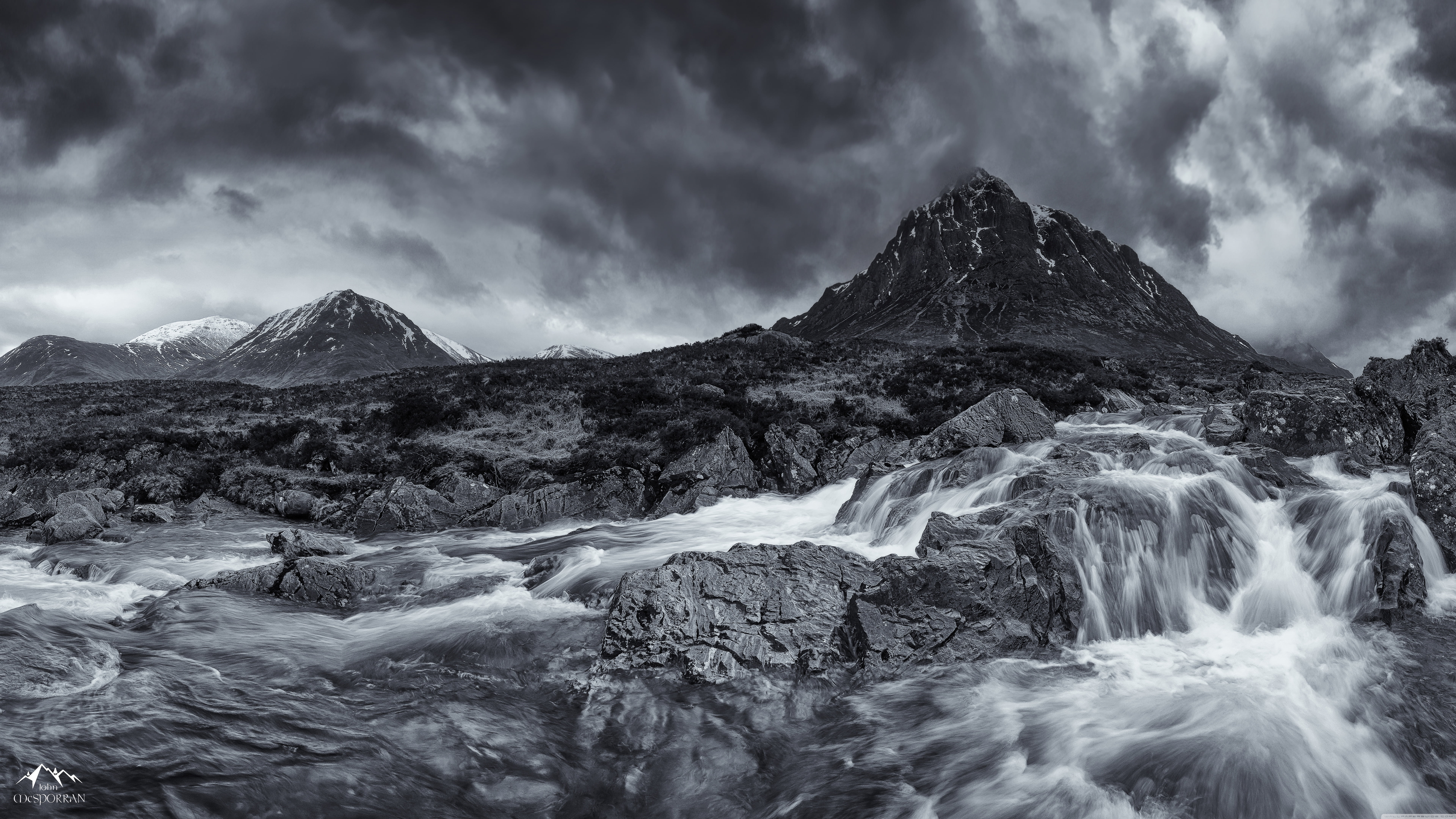 dramatic landscape, sky, mountain peak, painting, water, motion, nature, beauty in nature, environment, power in nature, mountain range, non-urban scene, HD Wallpaper