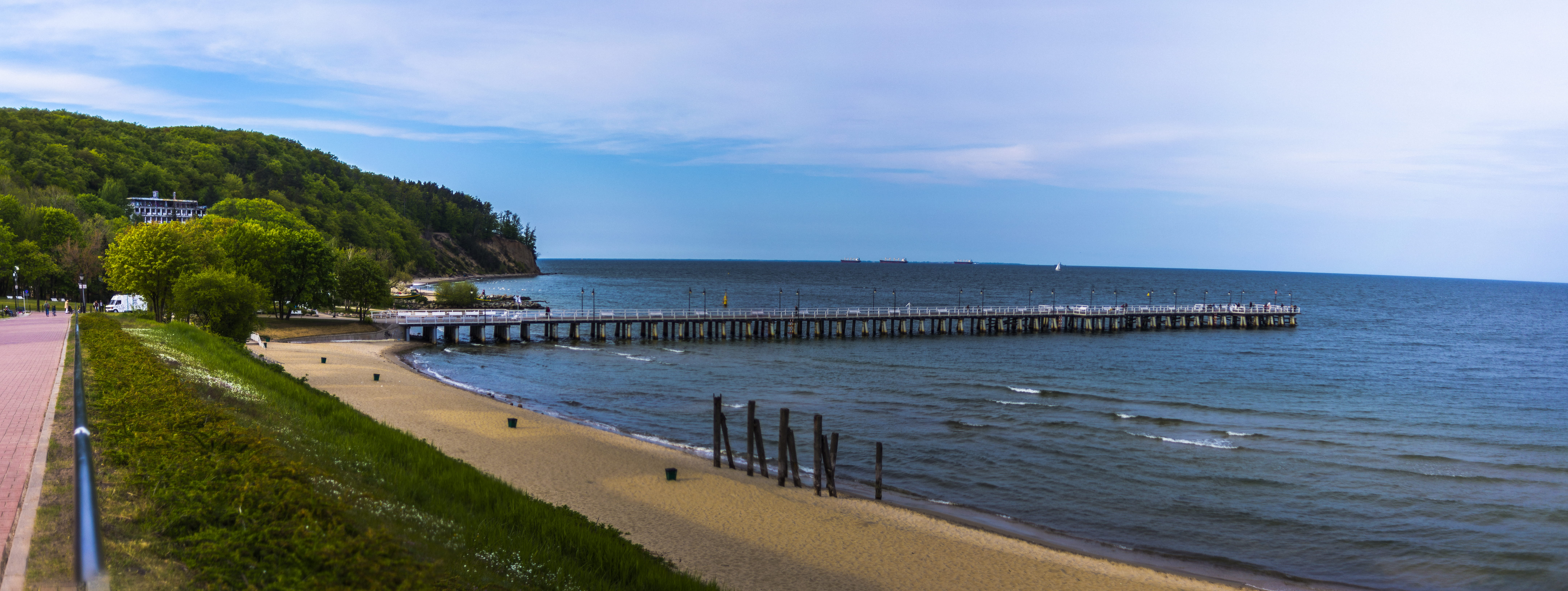 cliff, beach, gdynia, tropical climate, blue, sea, land, scenics - nature, europe, baltic, day, no people, horizon over water, plant, water, tranquil scene, HD Wallpaper