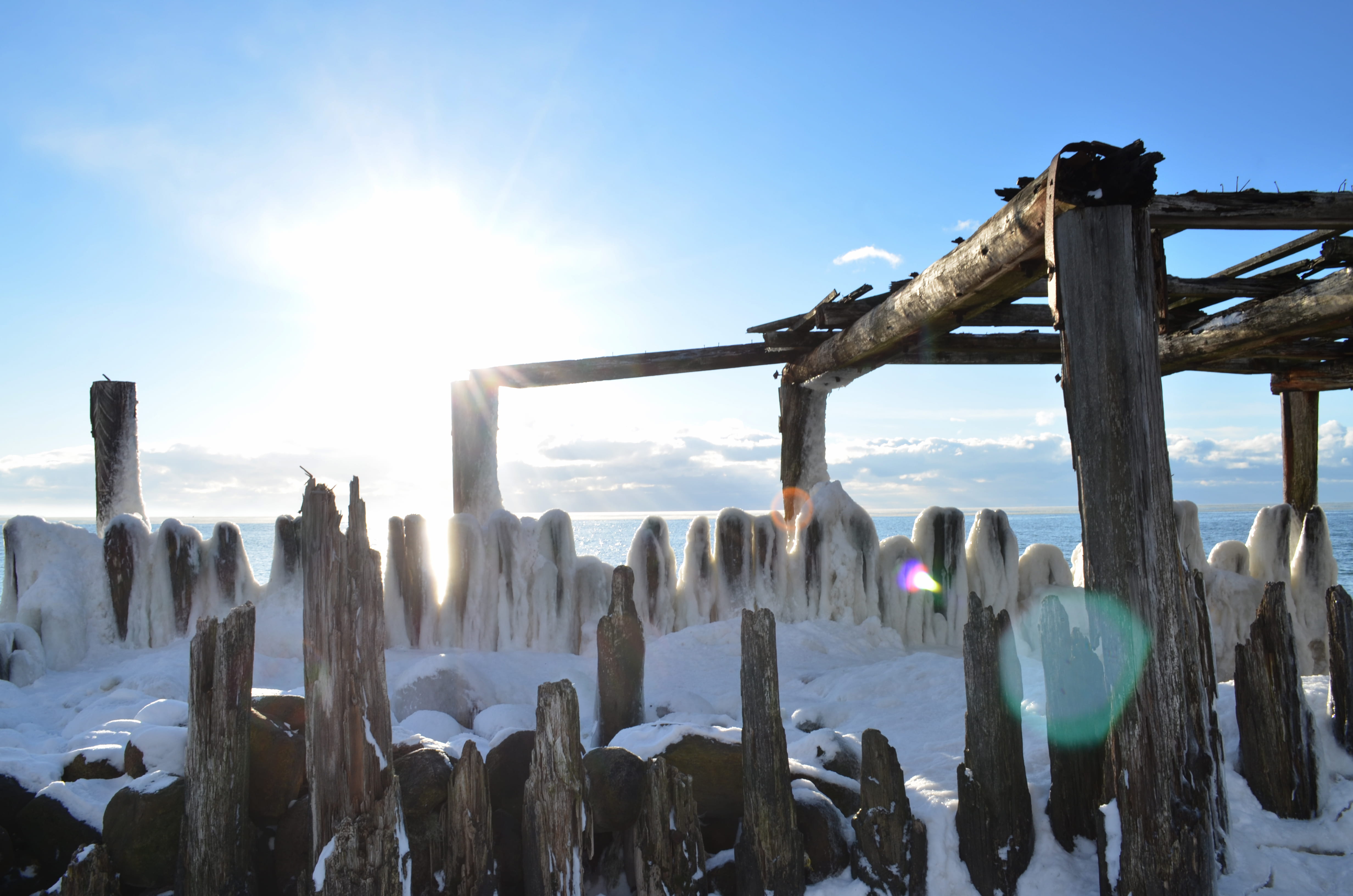 scenics - nature, šventoji, no people, palanga, 4K, winter, sky, landscape, snow, architecture, sun, built structure, ice, outdoors, nature, land, baltic, HD Wallpaper