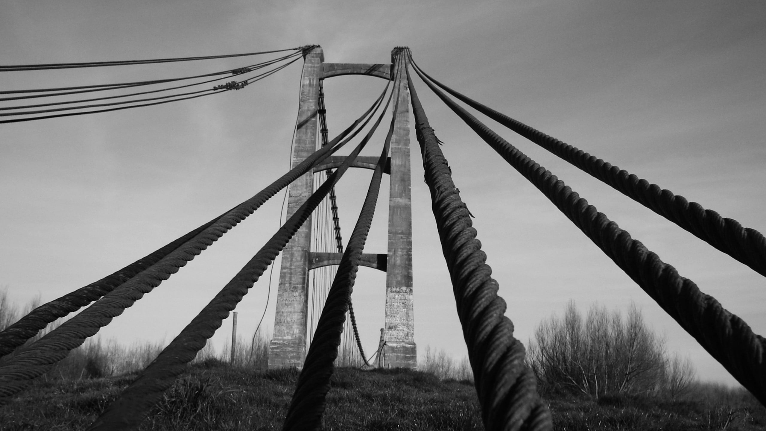 low angle view, nature, cable, structure, no People, pole, rural Scene, industry, sky, tranquil Scene, bridge, rope, fuel and power generation, landscape, HD Wallpaper