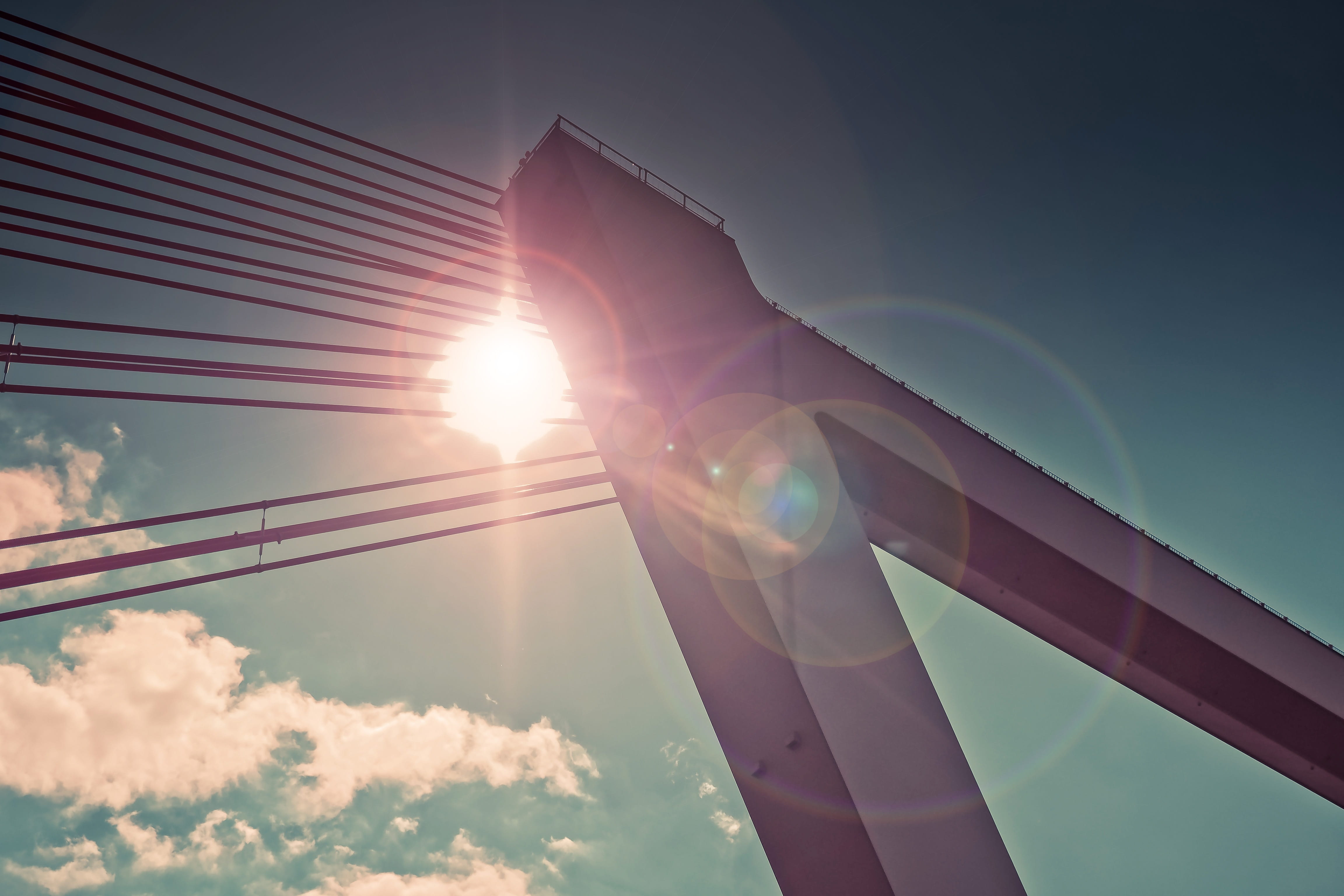 sunlight, connection, architecture, sky, 4K, power supply, built structure, close up, metal, sunny, pillar, low angle view, streaming, nature, solar flare, HD Wallpaper