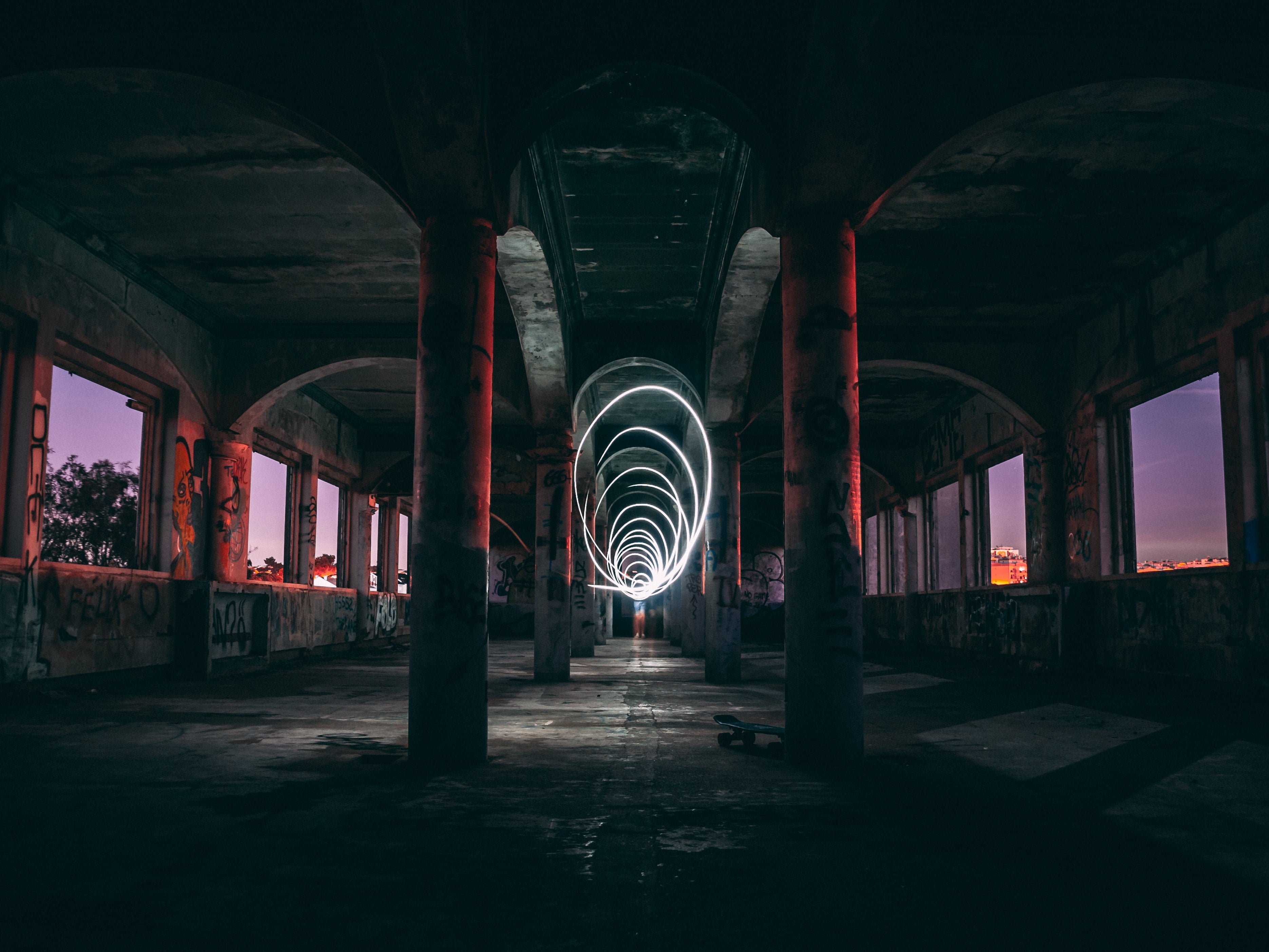 vanishing Point, tunnel, arch, day, red, urban Scene, dark, 2K, underpass, light, road, old, construction Industry, light - Natural Phenomenon, spooky, HD Wallpaper