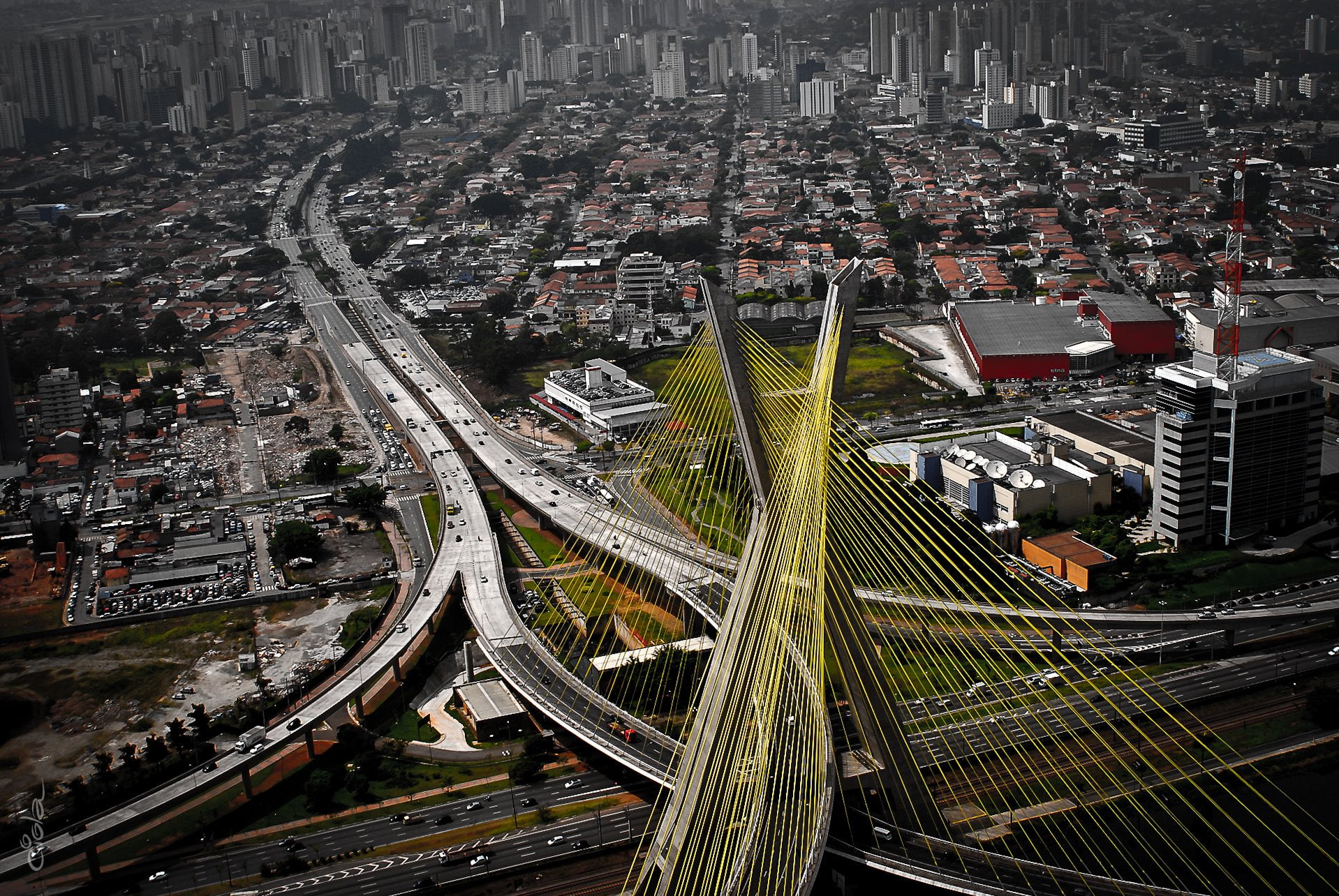 cityscape, 720P, aerial view, cable, city, urban, são paulo, architecture, building, stayed, brazil, bridge, HD Wallpaper