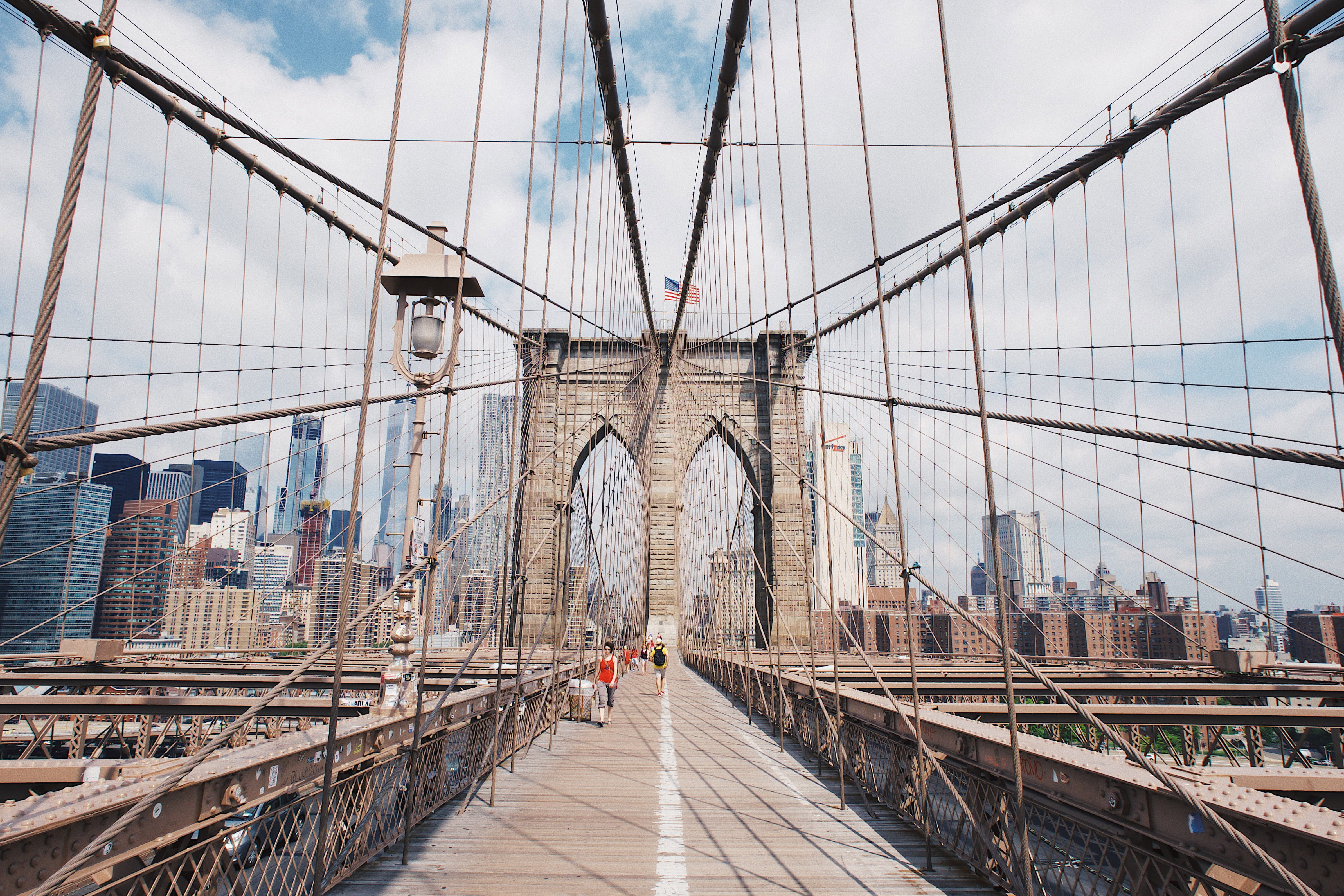 travel, engineering, america, cable-stayed bridge, travel destinations, uSA, brooklyn, bridge, new, built structure, footbridge, building exterior, sky, HD Wallpaper