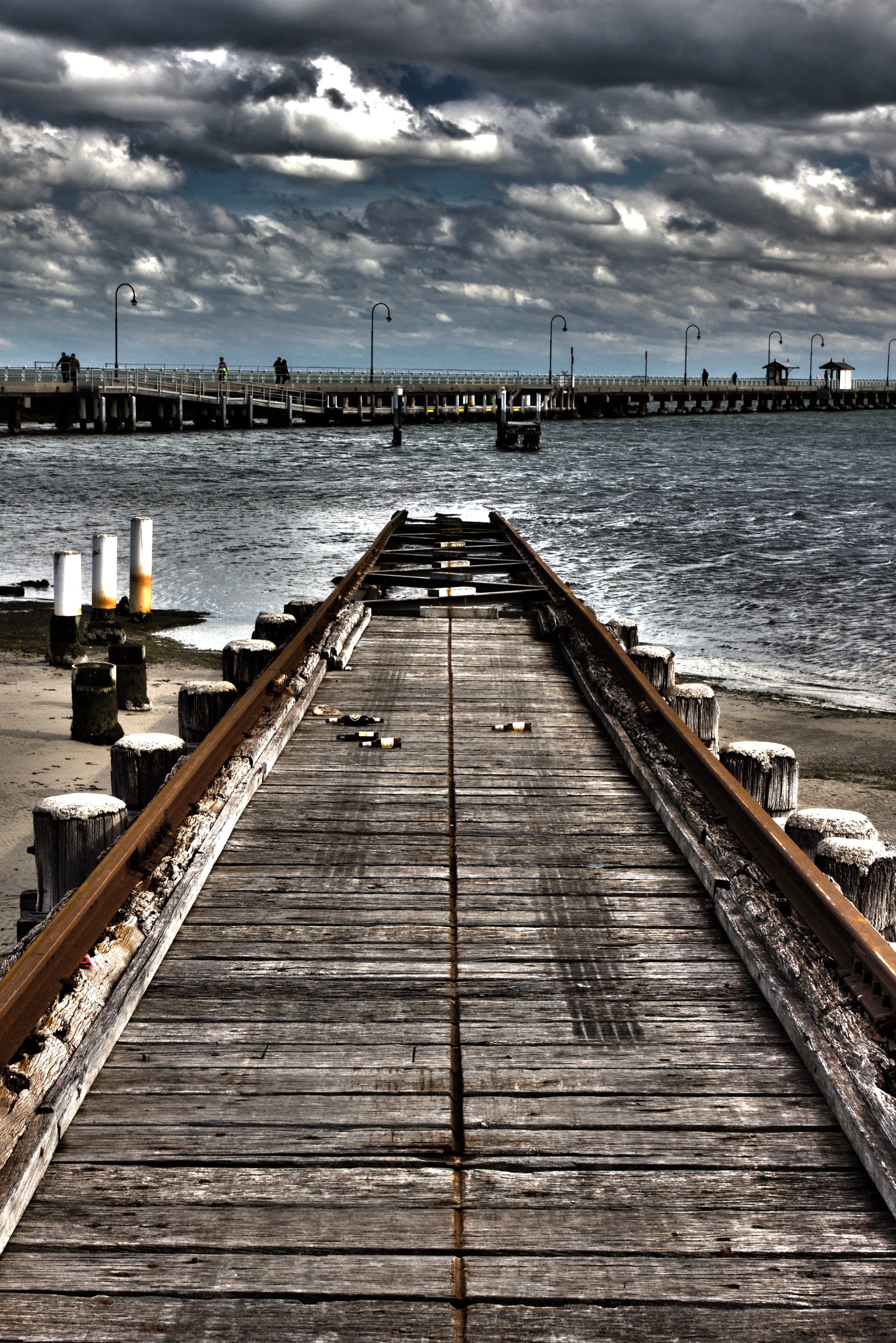 sky, brown, boat ramp, beach bridge, melbourne, photo, canon, nature, framed, commercial Dock, 500d, outdoors, bridge, beach, wood - Material, water, sea, Phone HD Wallpaper