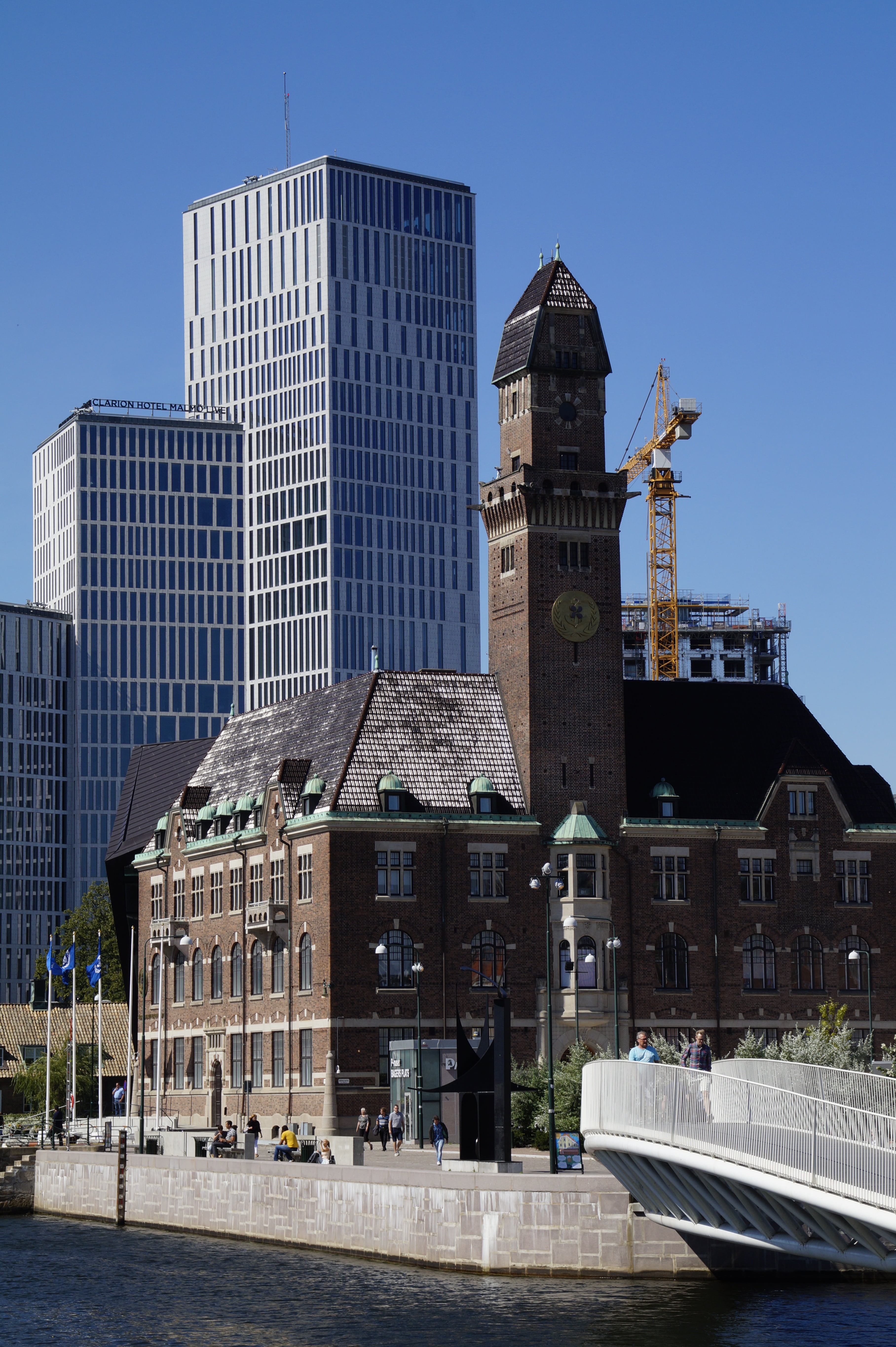 building, skyscrapers, clock, travel destinations, historically, new and old, old and new, clear sky, sky, office, office building exterior, architecture, Phone HD Wallpaper
