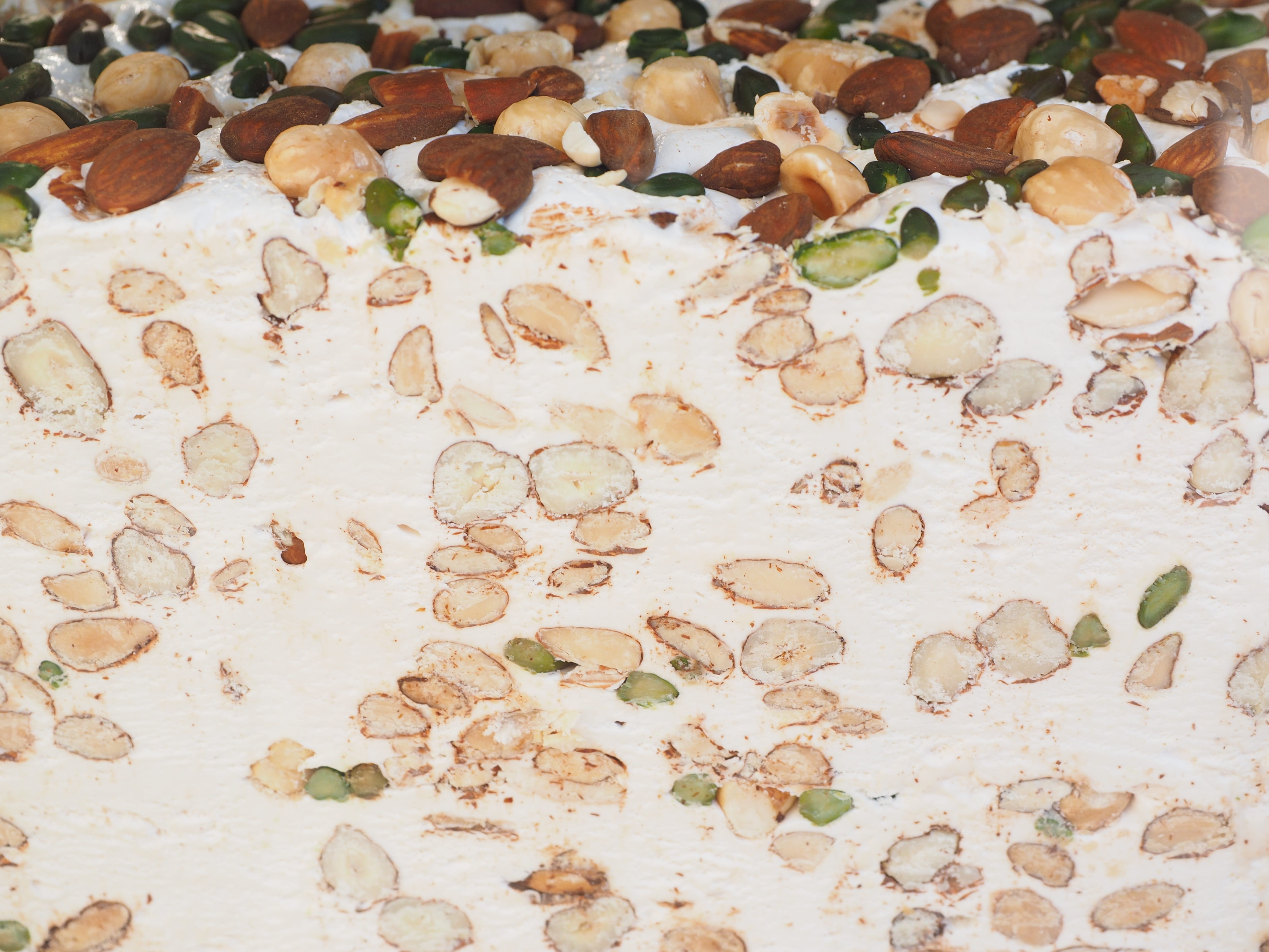 dessert, Nougat, freshness, 4K, nature, almond, sticky, no people, turkish honey, pattern, oriental, turrón, full frame, plant part, white nougat, teeth puller, HD Wallpaper