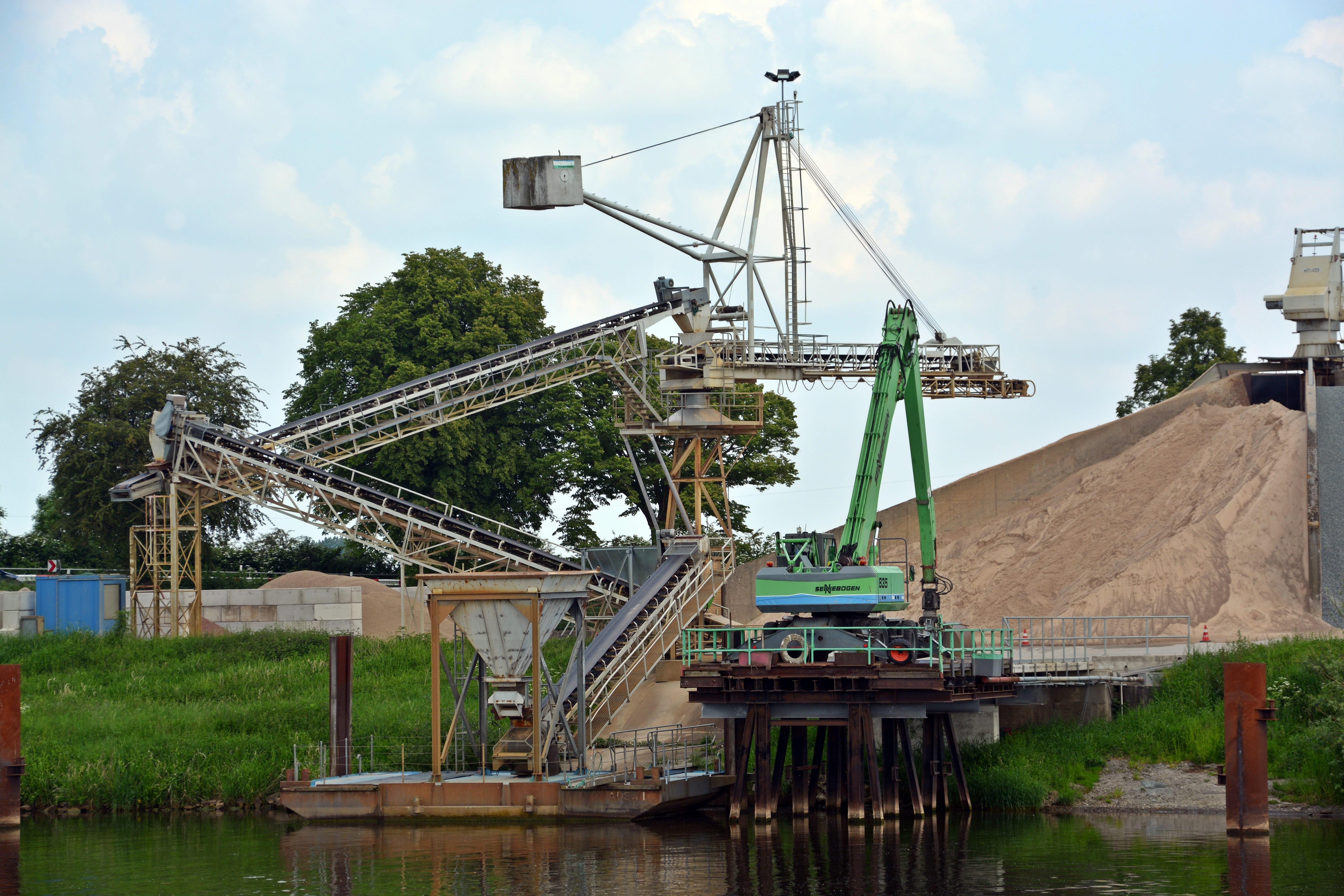 tree, water, oil industry, metal, cloud - sky, industry, building material, canal, sky, commodity, bulk materials, no people, built structure, kieswerk, HD Wallpaper