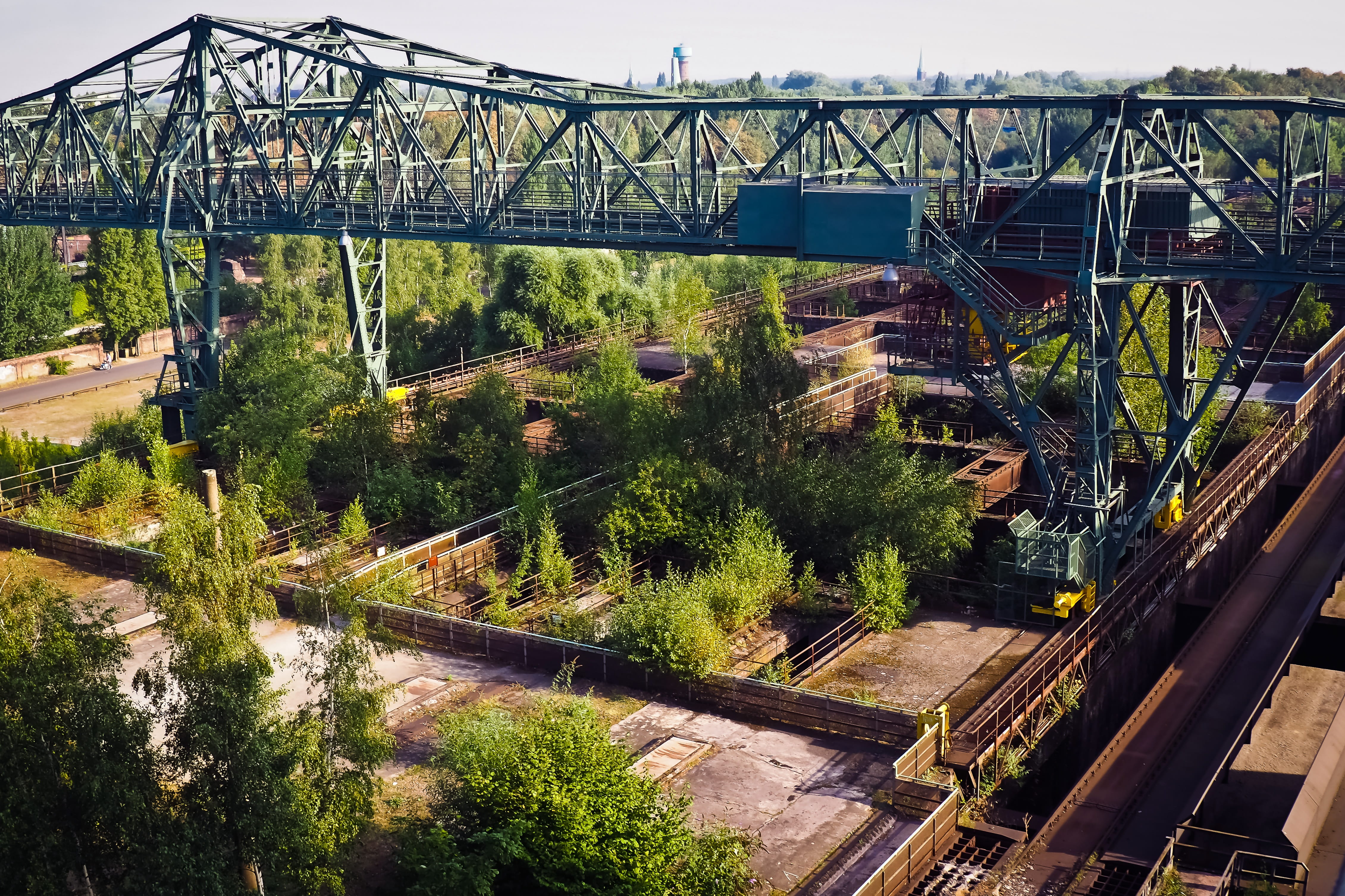 old building, Architecture, old, ruin, facade, steel mill, train - vehicle, factory building, bridge - man made structure, rail transportation, old factory, HD Wallpaper