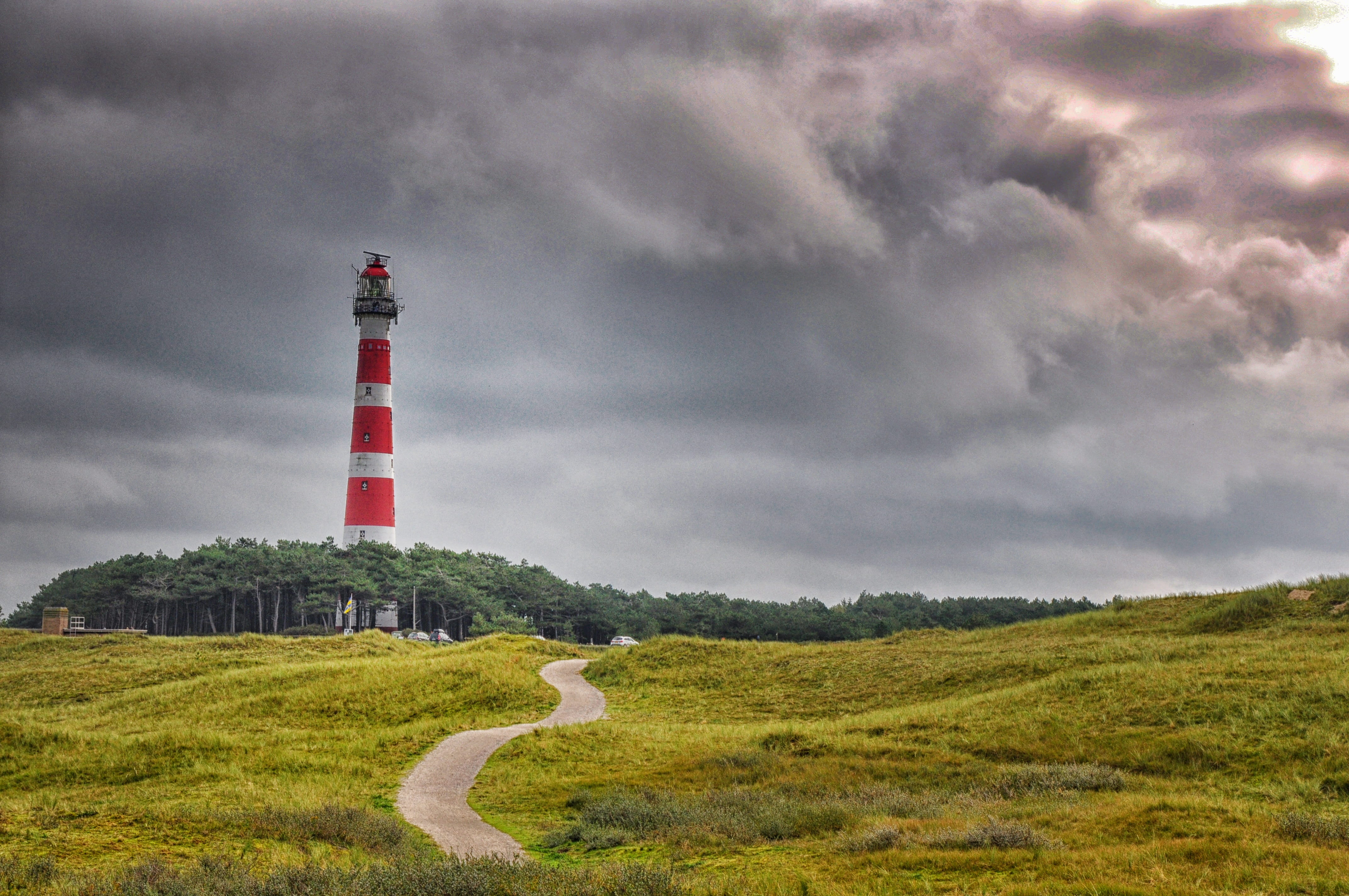 day, green color, north sea, built structure, landscape, land, field, environment, coast, sky, 4K, lighthouse, cloud - sky, no people, grass, nature, ameland, HD Wallpaper
