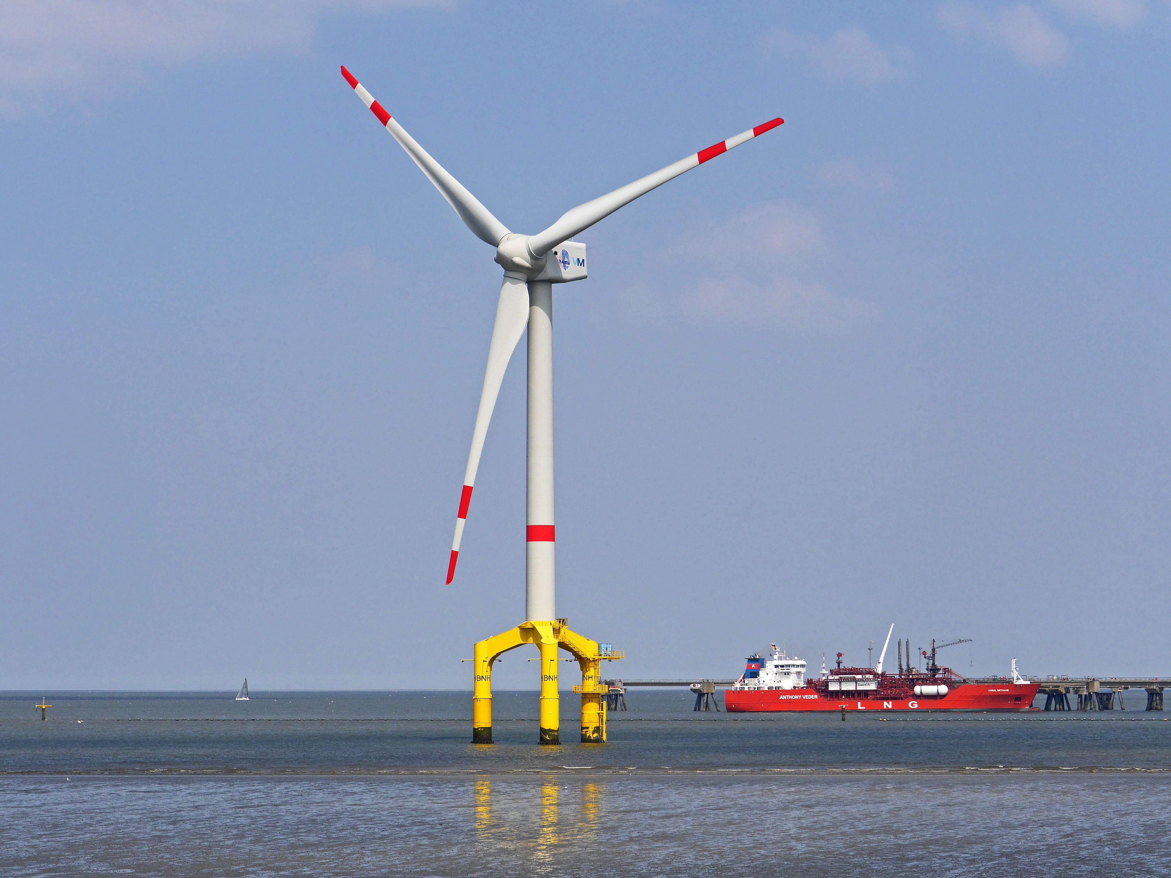 body, environment, outdoors, renewable energy, rotor blades, lng, gas pipelines, wadden sea, ecology, wind, horizon over water, power generation, sky, environmental conservation, HD Wallpaper