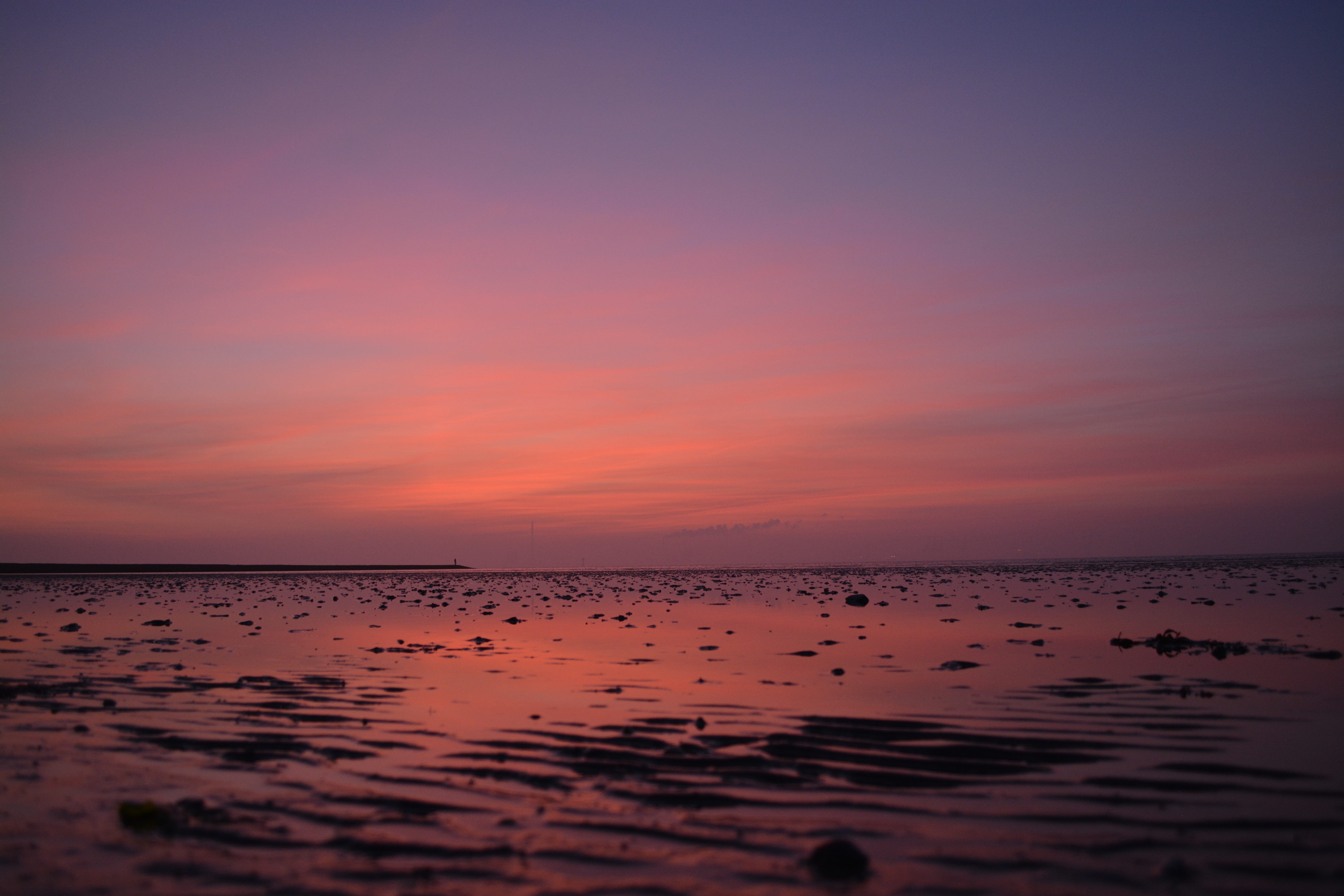 reflection, dusk, blue, sunset, landscape, sky, orange Color, sun, beauty In Nature, lonely, beach, scenics - nature, blue hour, outdoors, rest, wadden sea, HD Wallpaper